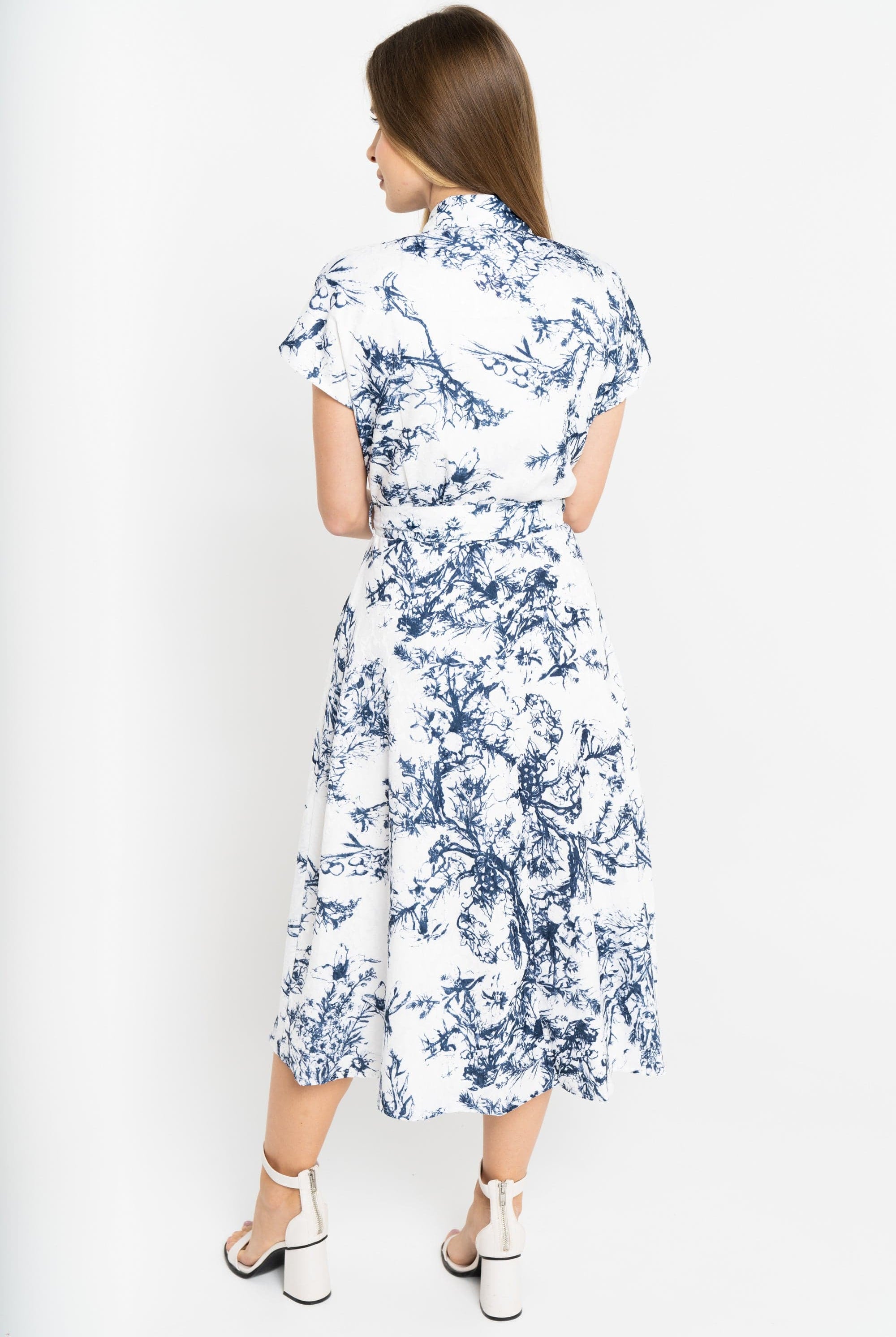 نتشي فستان ميدي منقوش مخصر بحزام على الخصر كم قصير نسائي