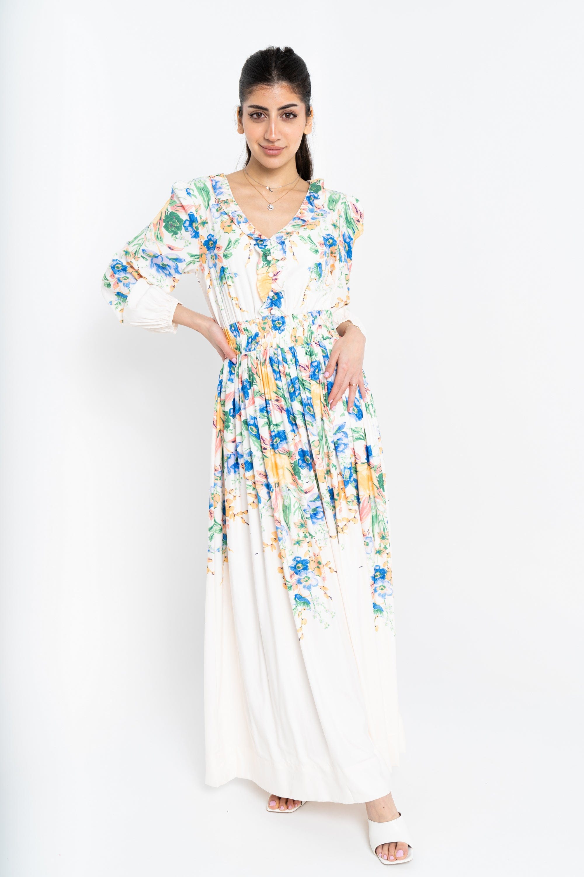 نتشي فستان ماكسي مورد كم طويل نسائي