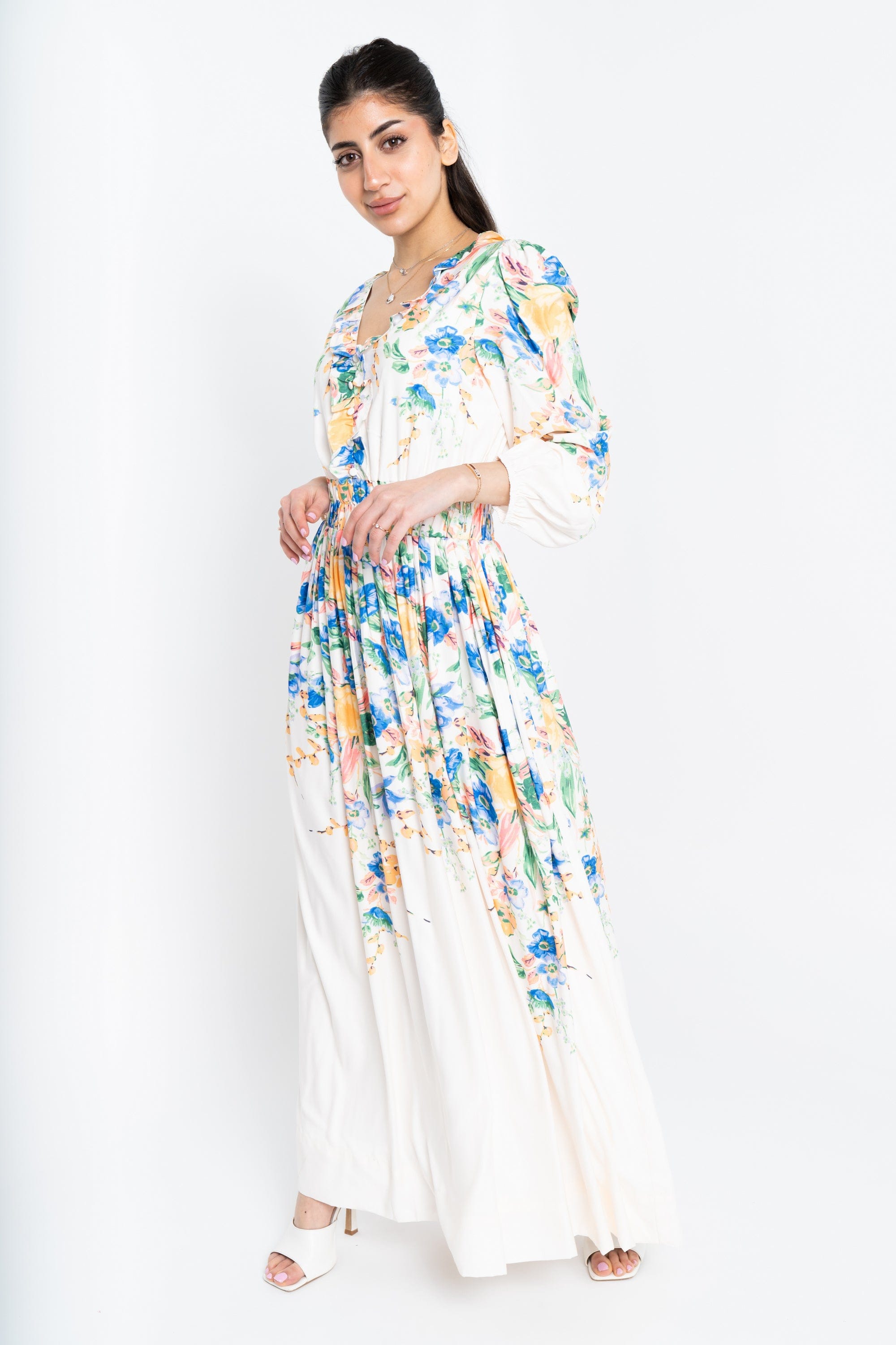 نتشي فستان ماكسي مورد كم طويل نسائي