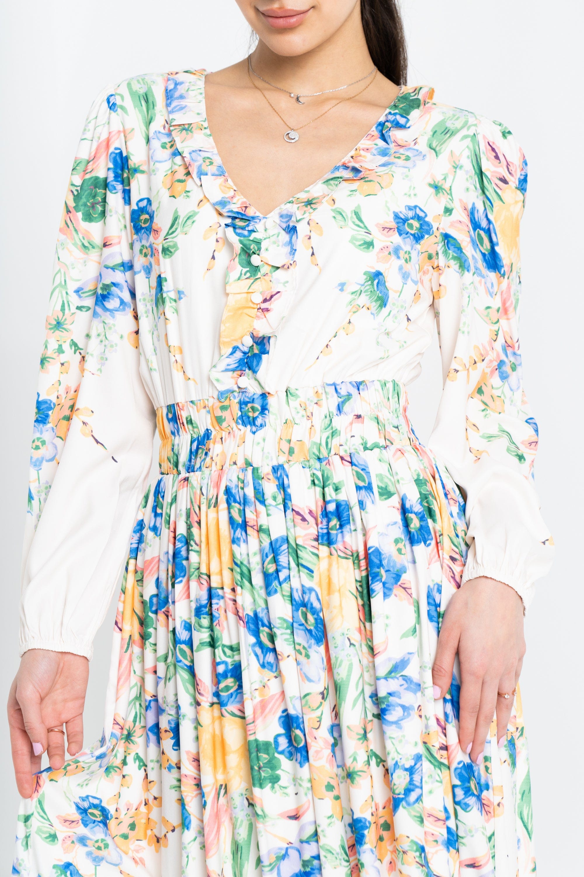 نتشي فستان ماكسي مورد كم طويل نسائي