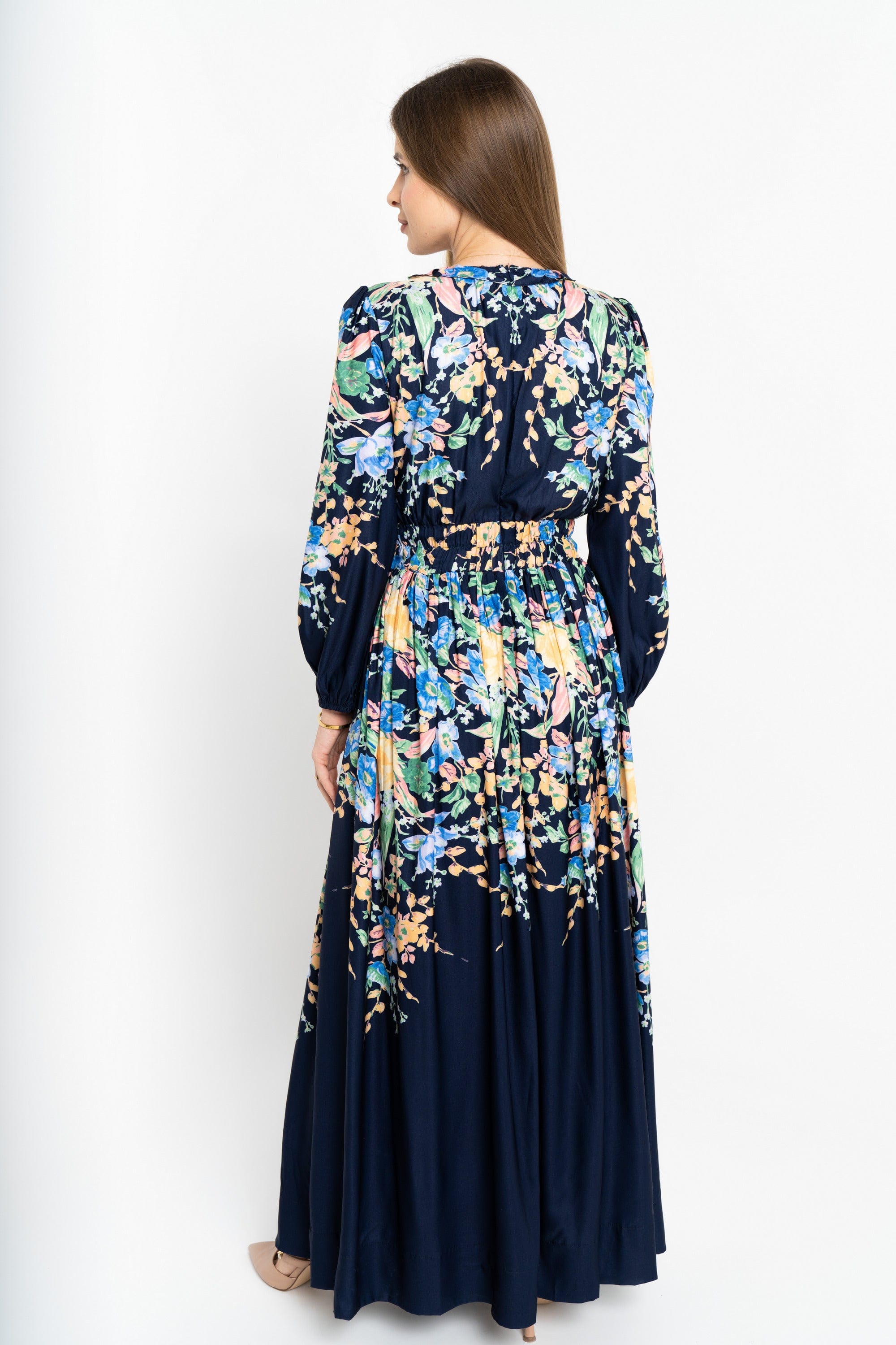 نتشي فستان ماكسي مورد كم طويل نسائي