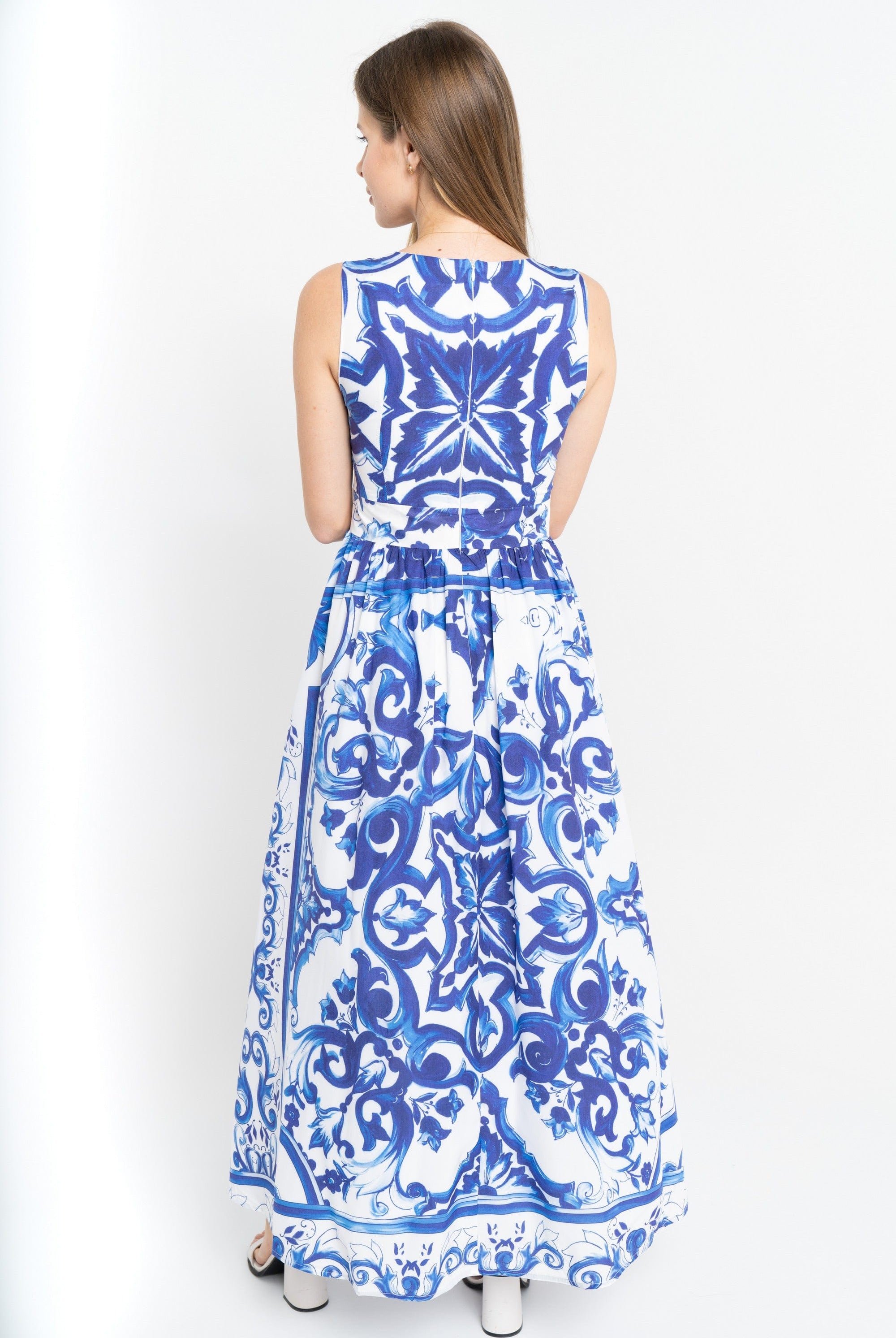 نتشي فستان منقوش مخصر كت واسع من اسفل نسائي