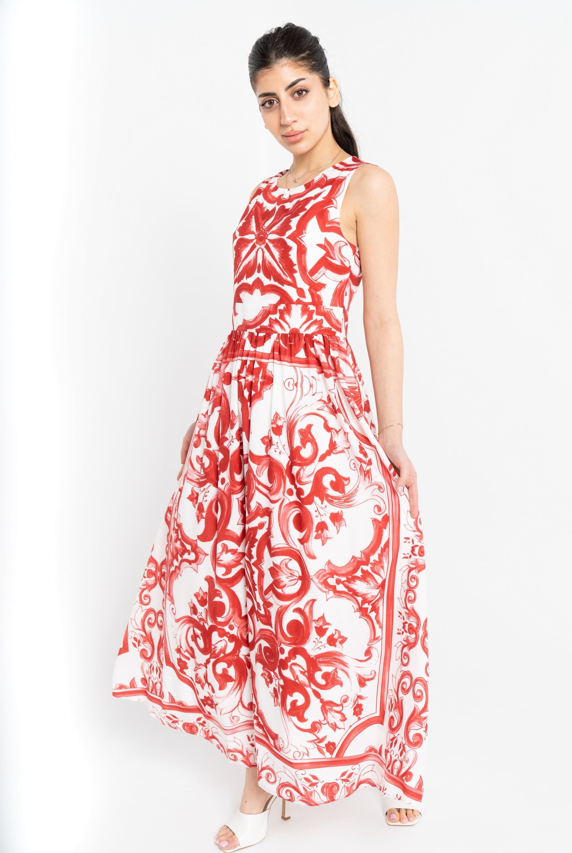 نتشي فستان منقوش مخصر كت واسع من اسفل نسائي