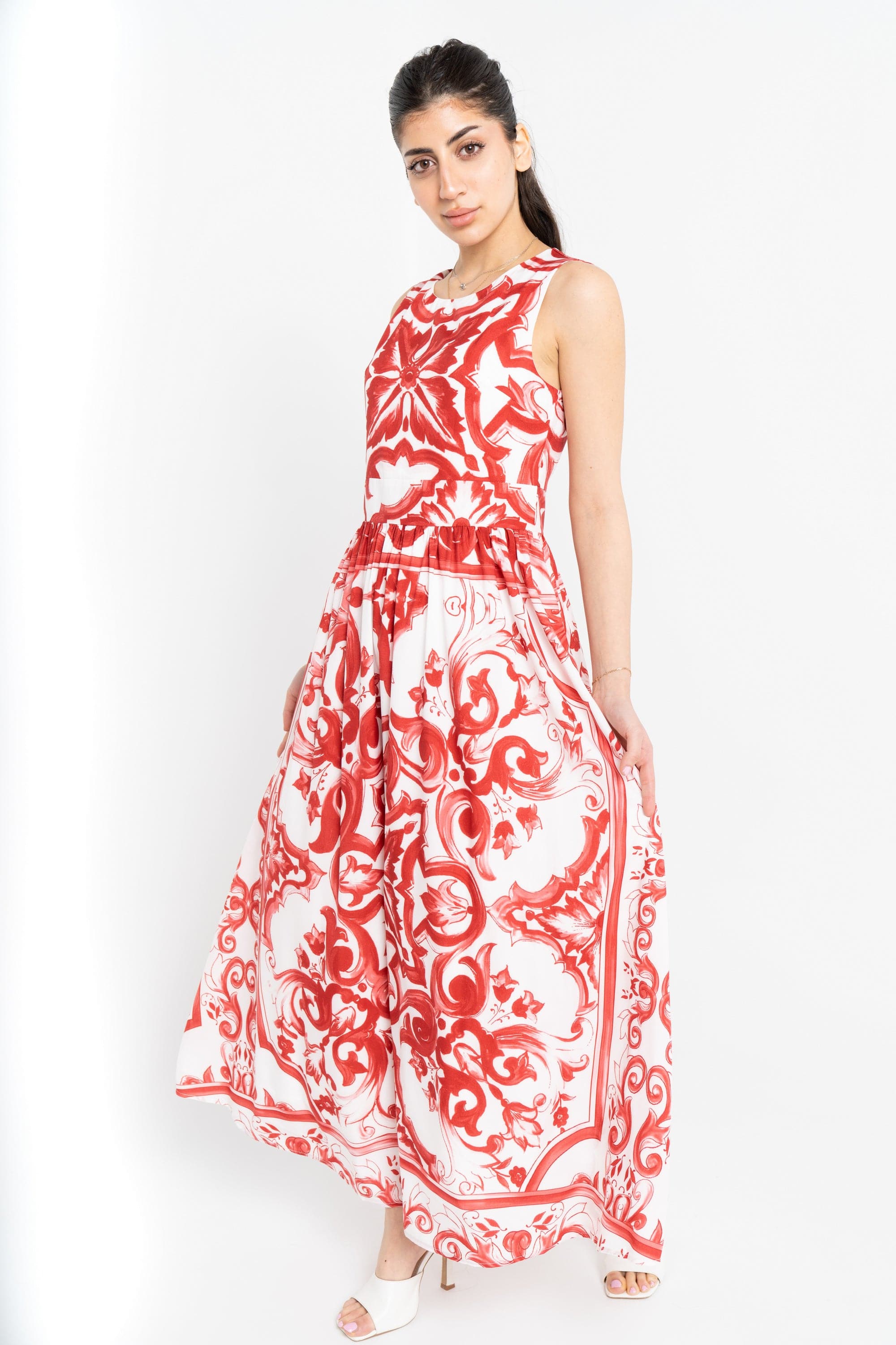 نتشي فستان منقوش مخصر كت واسع من اسفل نسائي