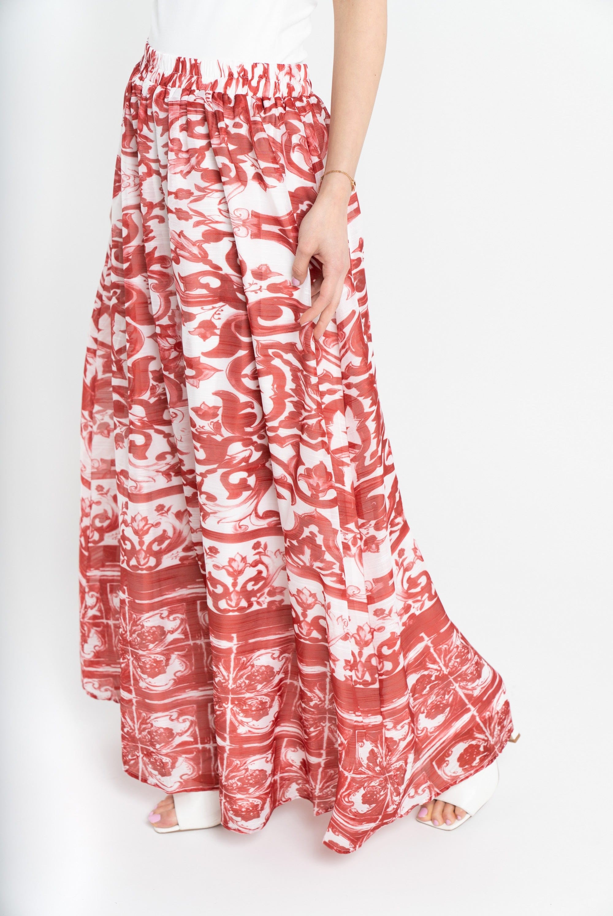 نتشي تنورة منقوشة طويلة كلوش نسائي