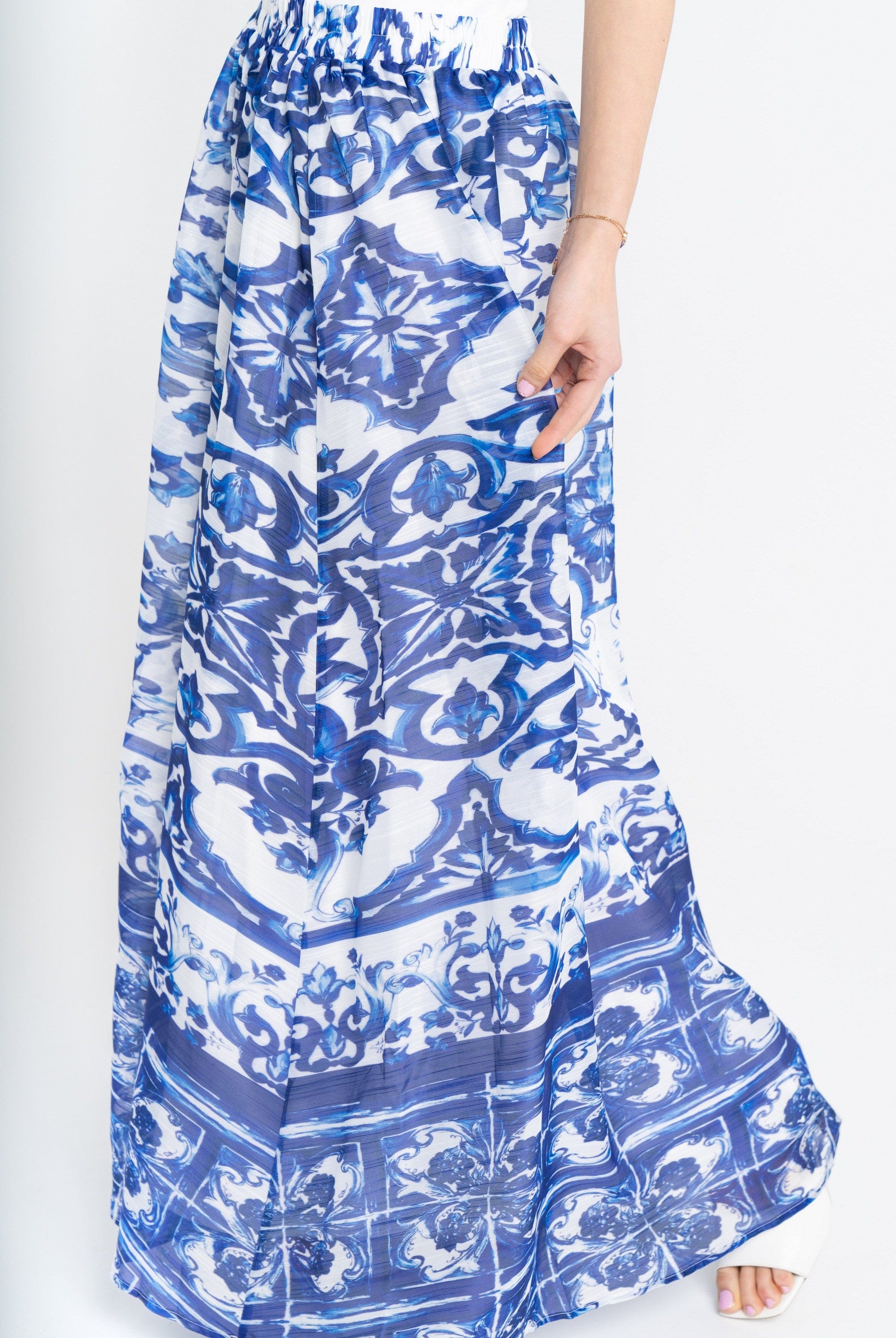 نتشي تنورة منقوشة طويلة كلوش نسائي