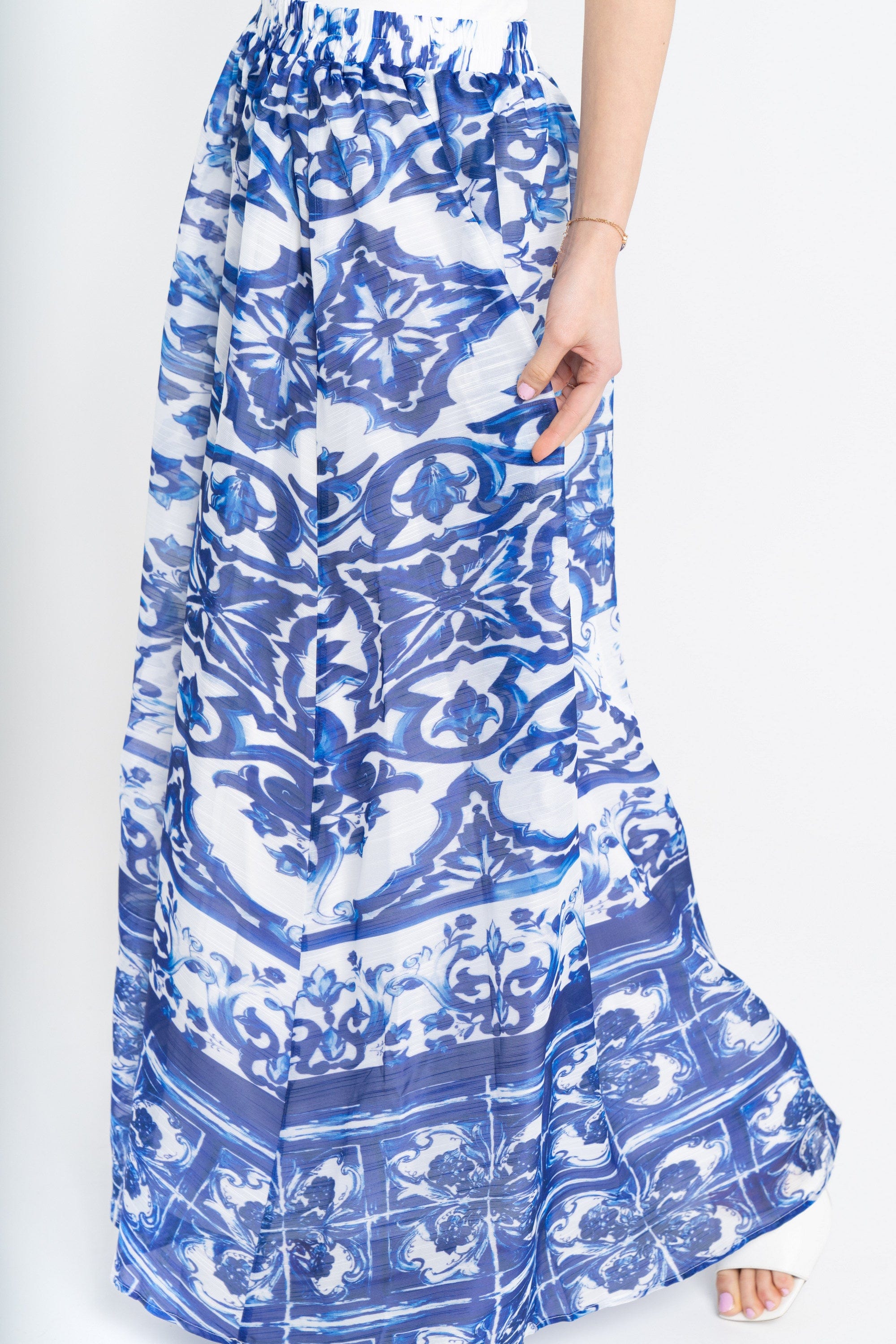 نتشي تنورة منقوشة طويلة كلوش نسائي