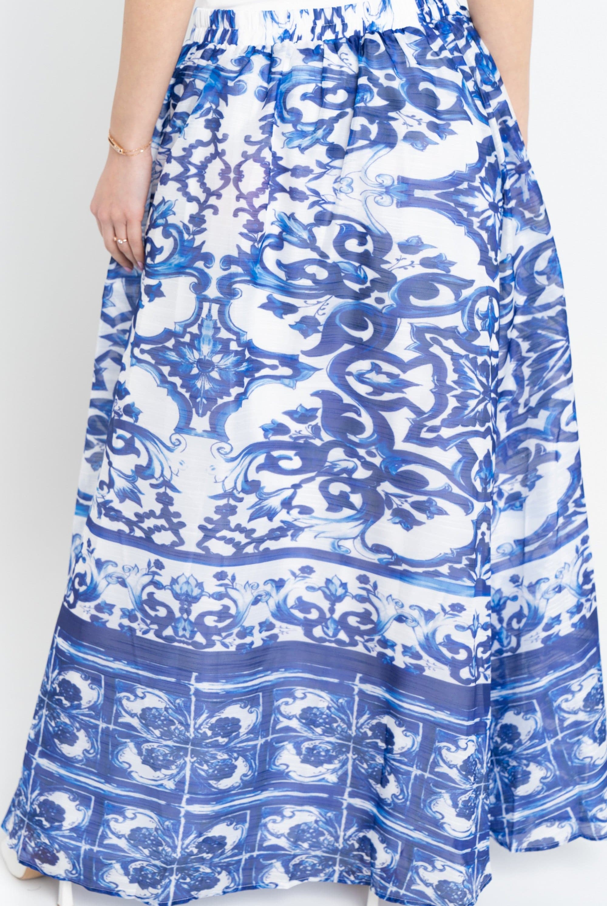 نتشي تنورة منقوشة طويلة كلوش نسائي