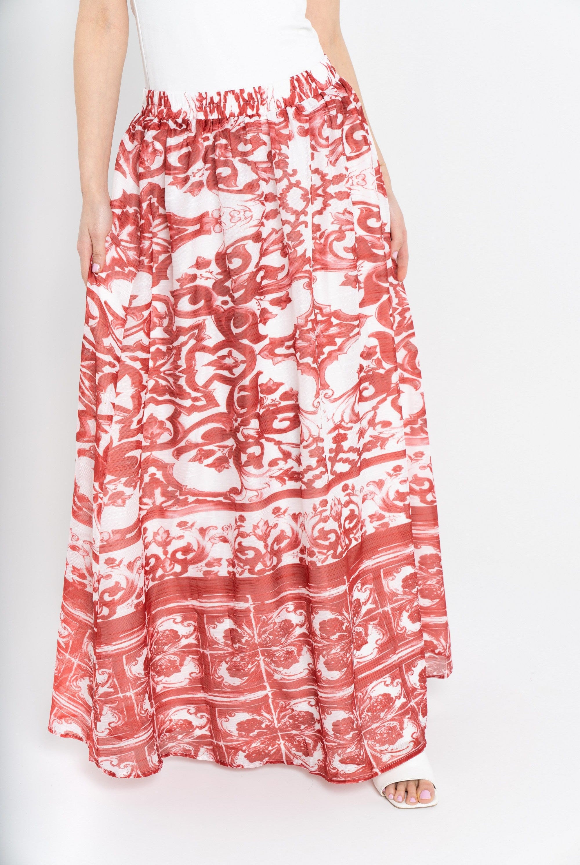 نتشي تنورة منقوشة طويلة كلوش نسائي