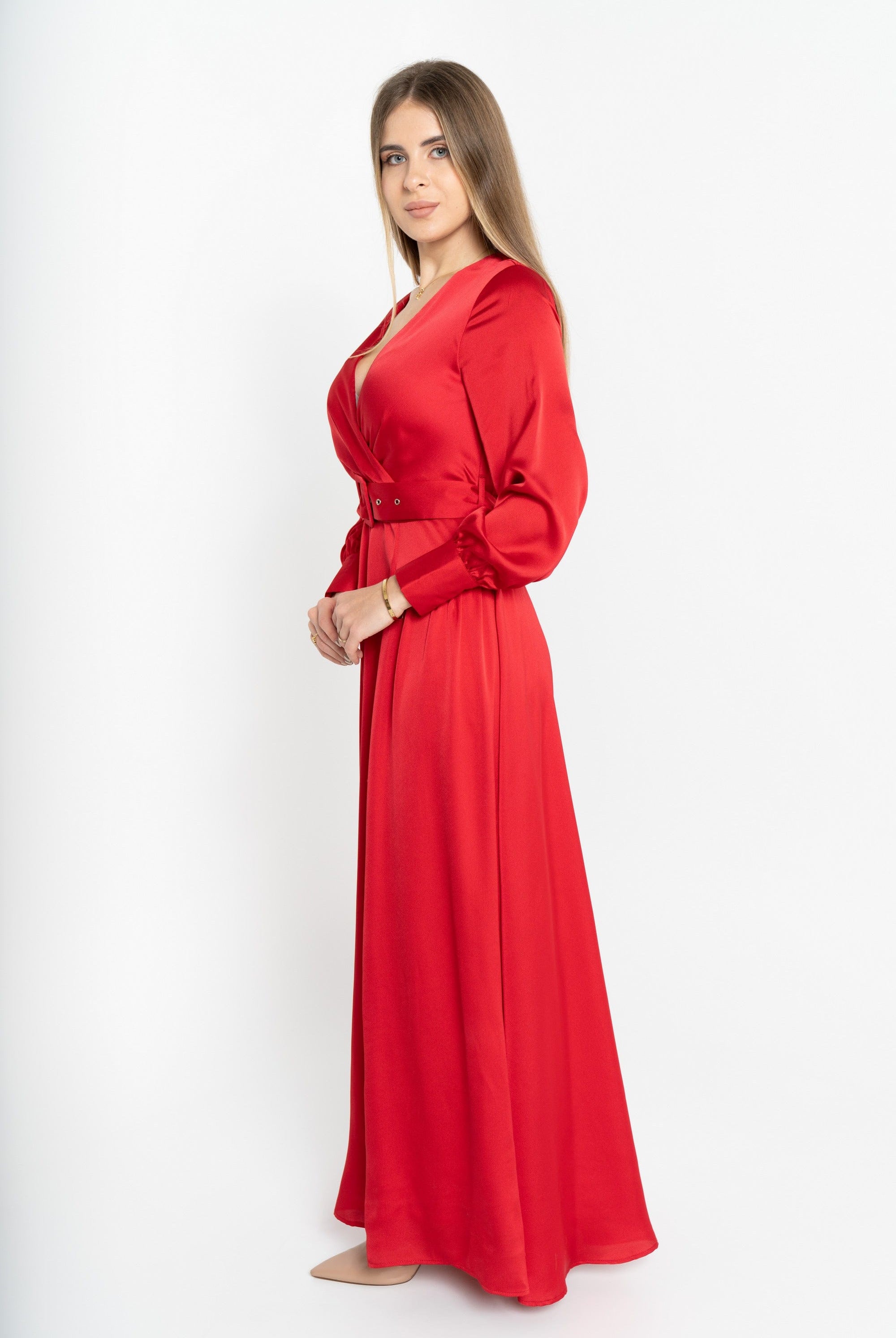 نتشي فستان سادة ماكسي لف بدون زراير كم طويل بف نسائي