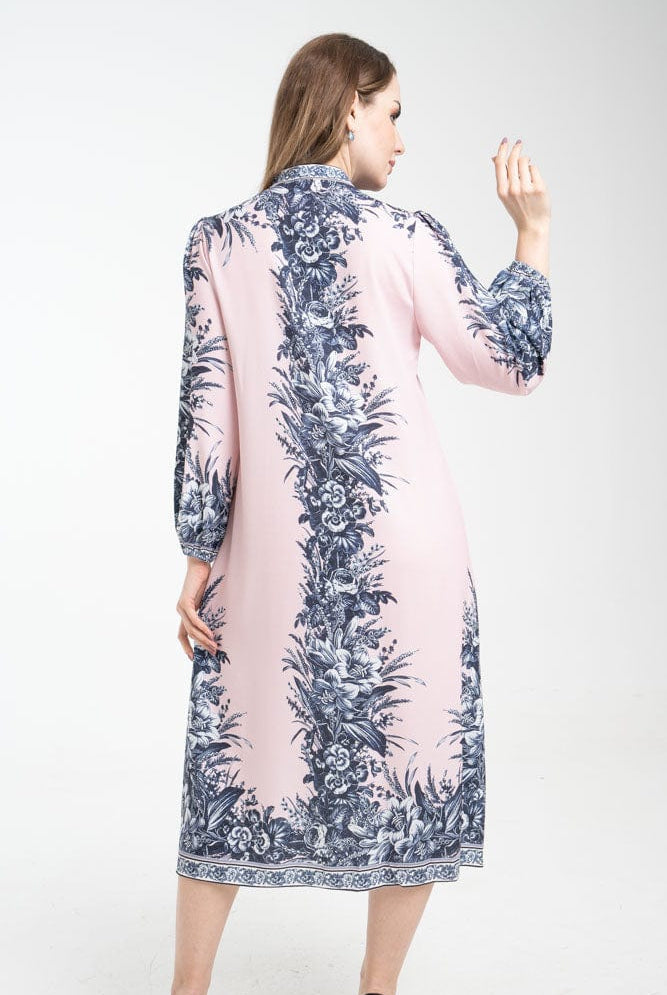 نتشي فستان ميدي بأكمام طويلة مزين بأزرار أمامية