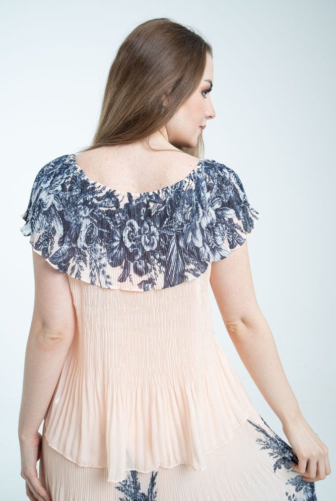 نتشي بلوزة اوف شولدر نسائية بليسية على الصدر والكم