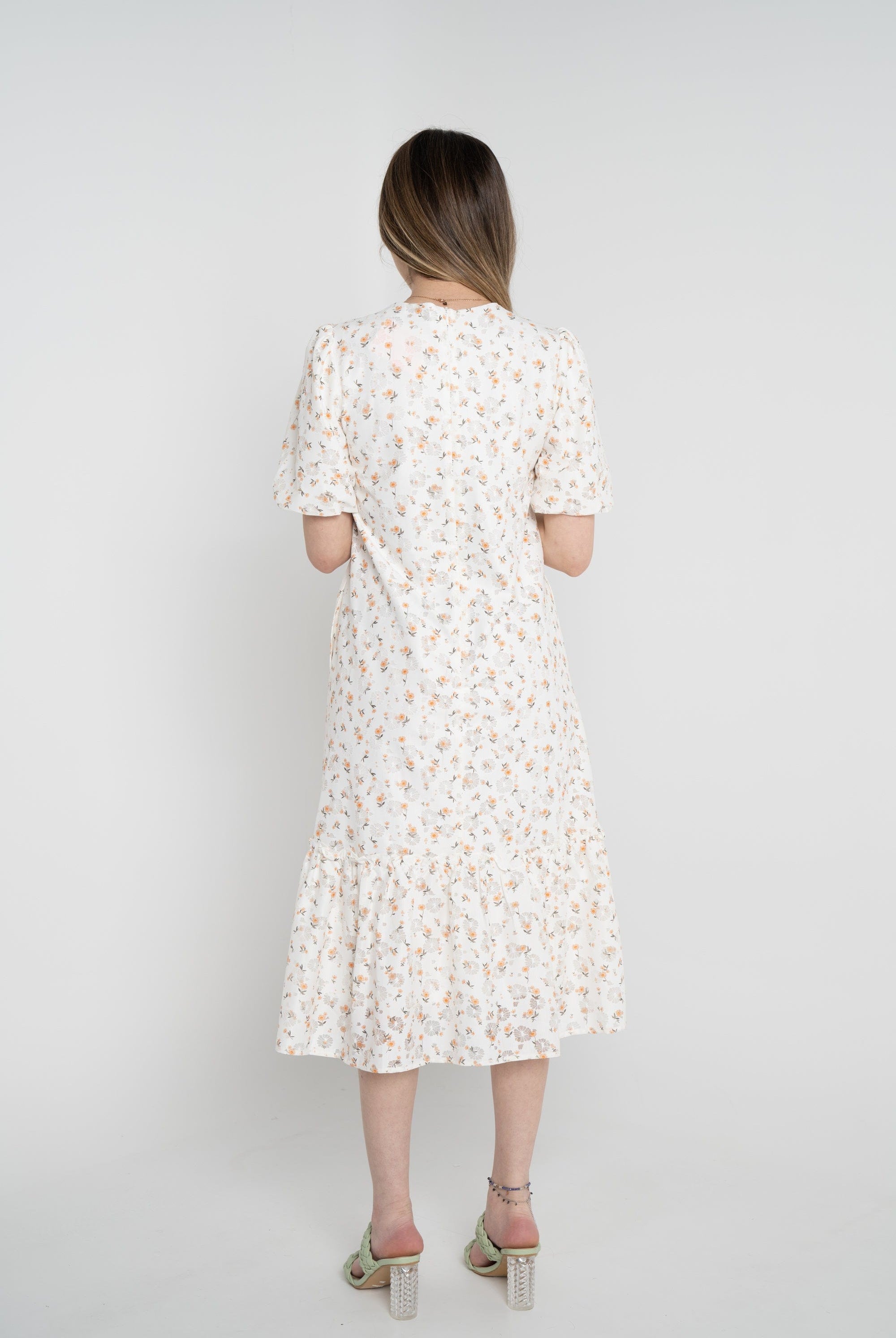 نتشي فستان ميدي مورد نص كم نسائي