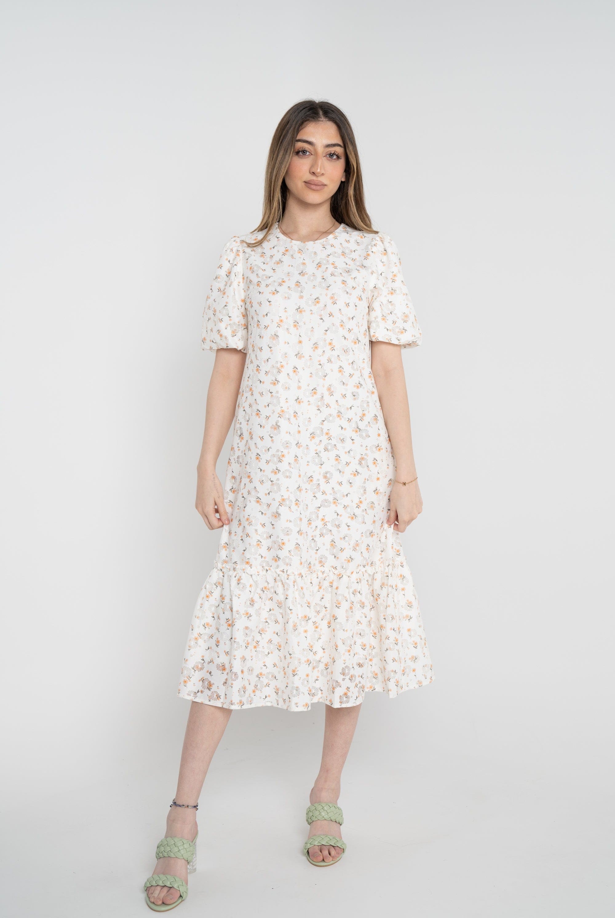 نتشي فستان ميدي مورد نص كم نسائي