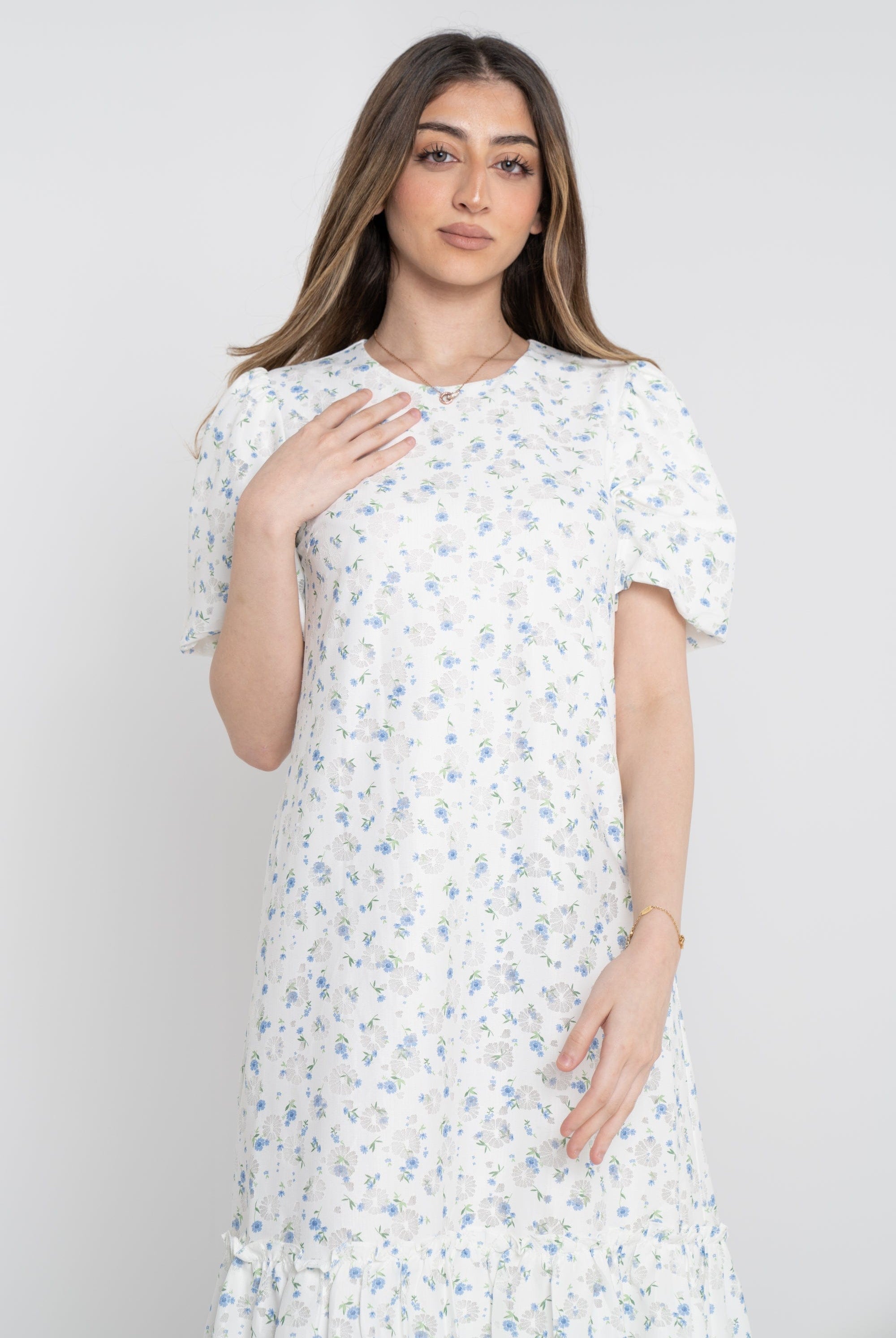 نتشي فستان ميدي مورد نص كم نسائي