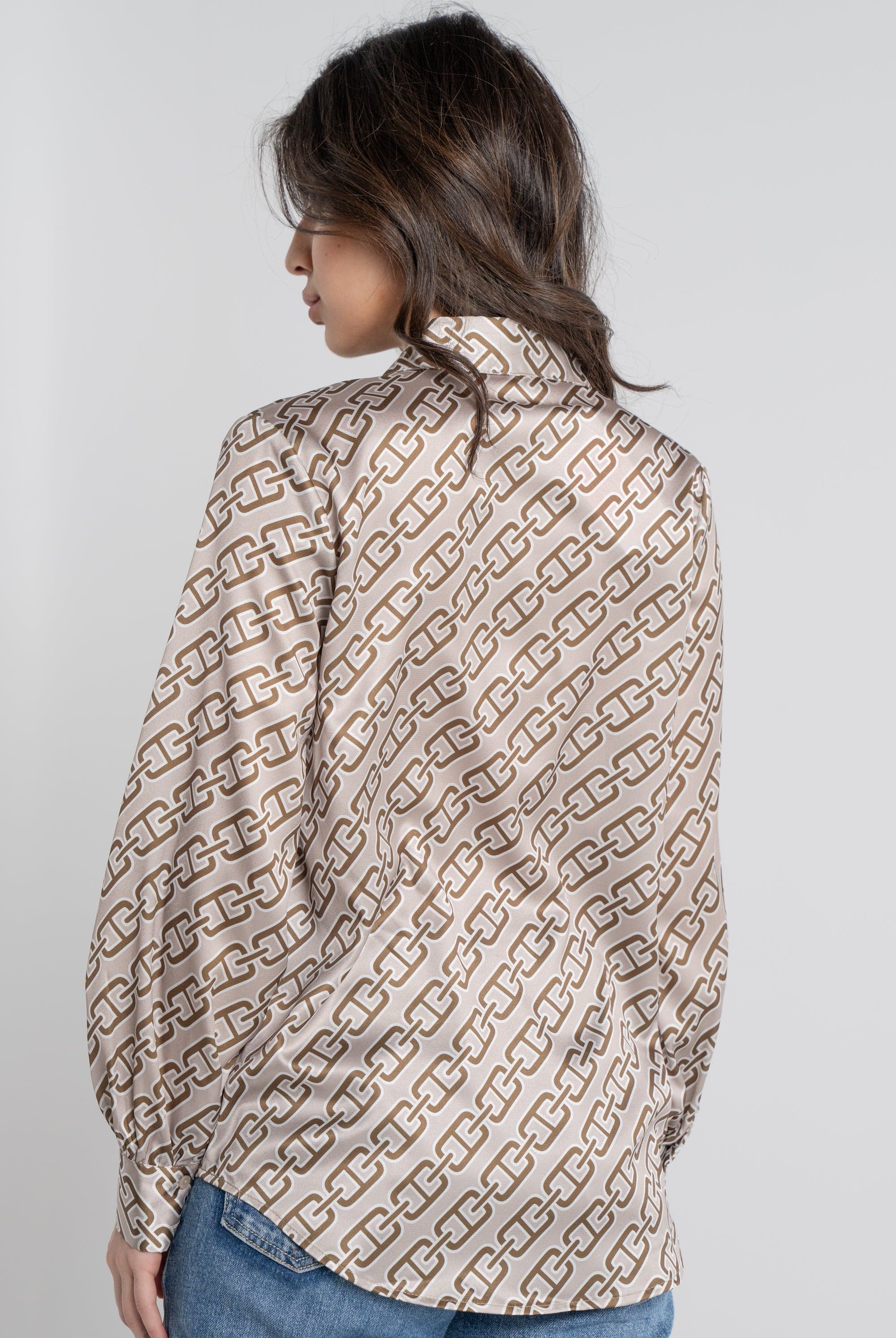 نتشي قميص منقوش بأزرار أمامية كم طويل وياقة نسائي