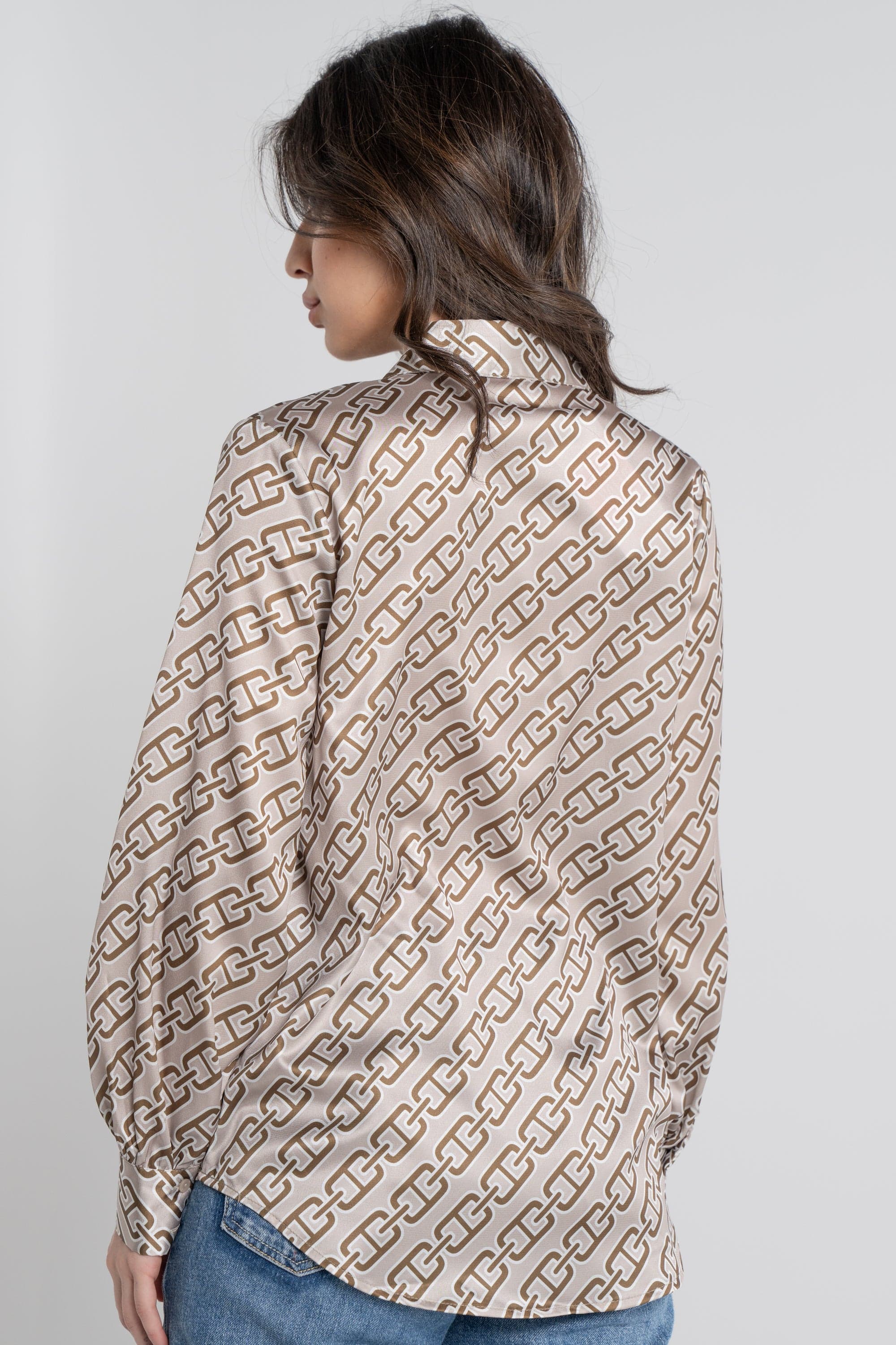 نتشي قميص منقوش بأزرار أمامية كم طويل وياقة نسائي