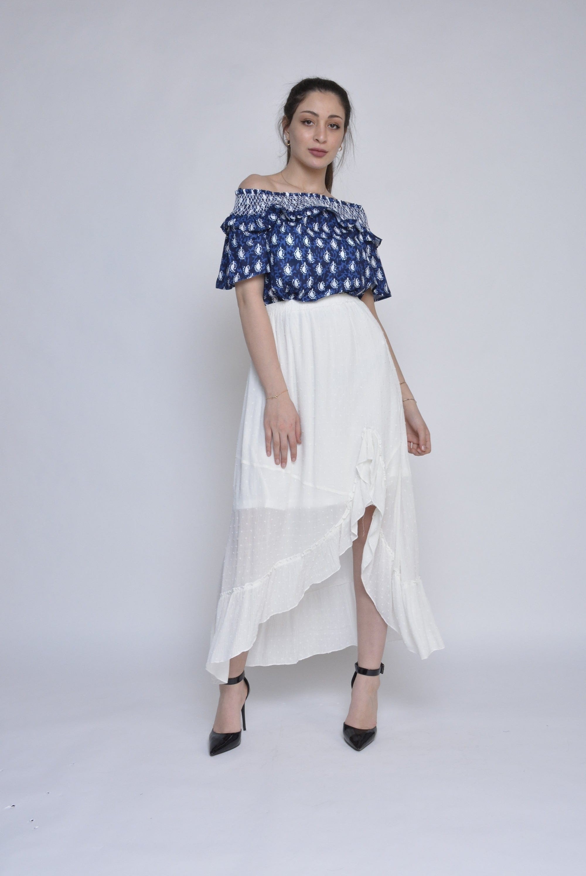 نتشي تنورة شيفون طويلة مرفوعة من الجنب هاي ويست نسائية