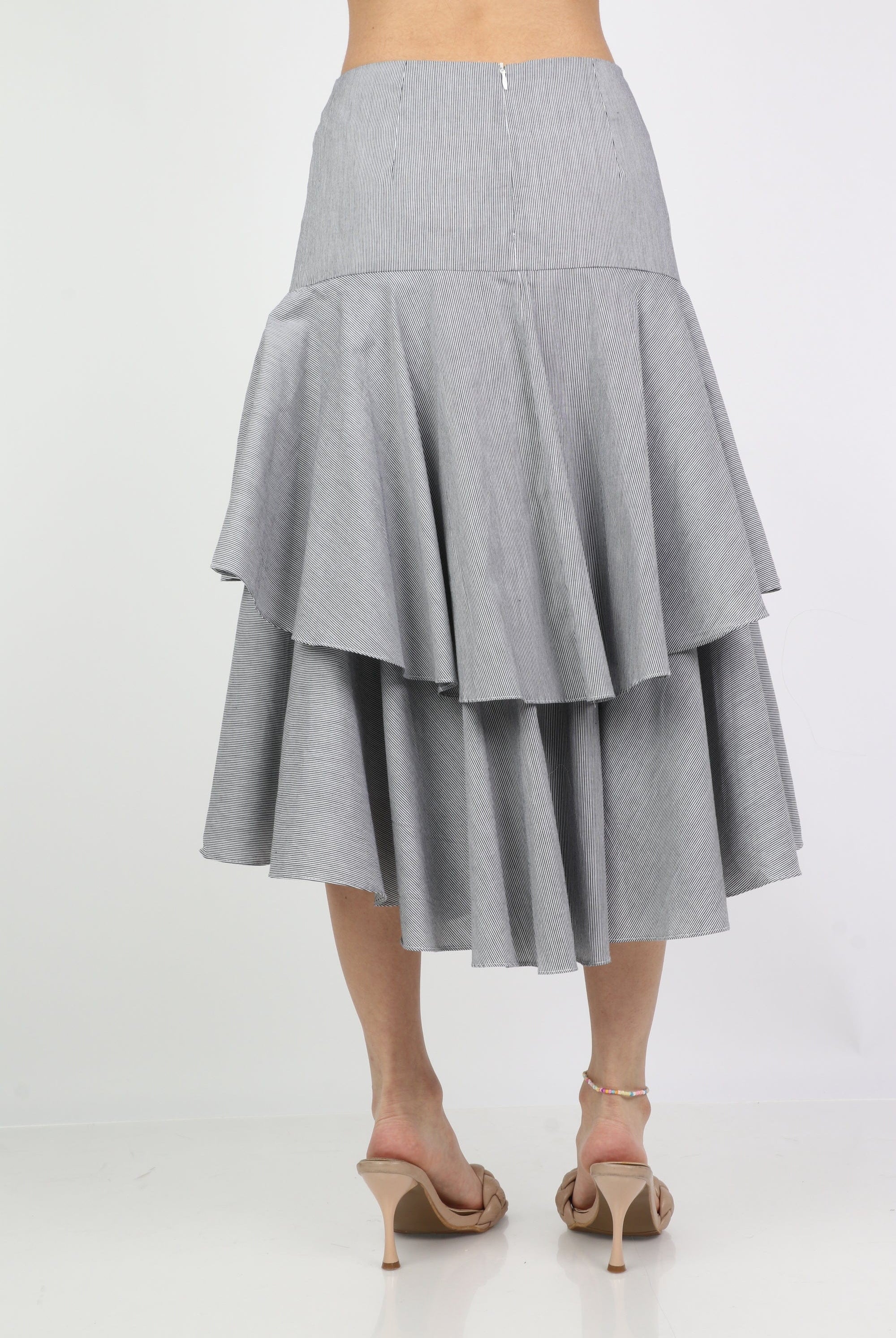 نتشي تنورة ميدي طبقات كشكش واسعة