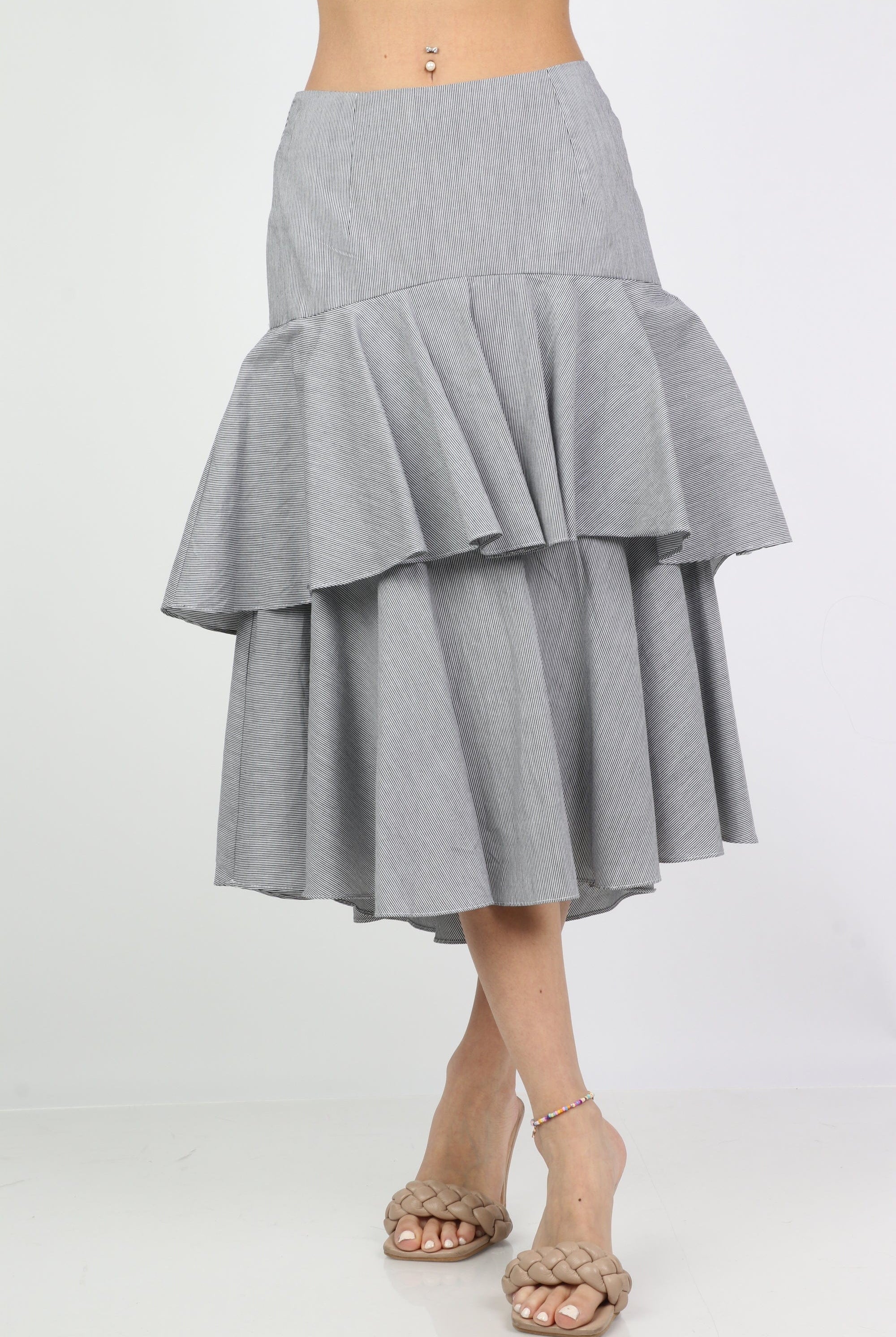 نتشي تنورة ميدي طبقات كشكش واسعة