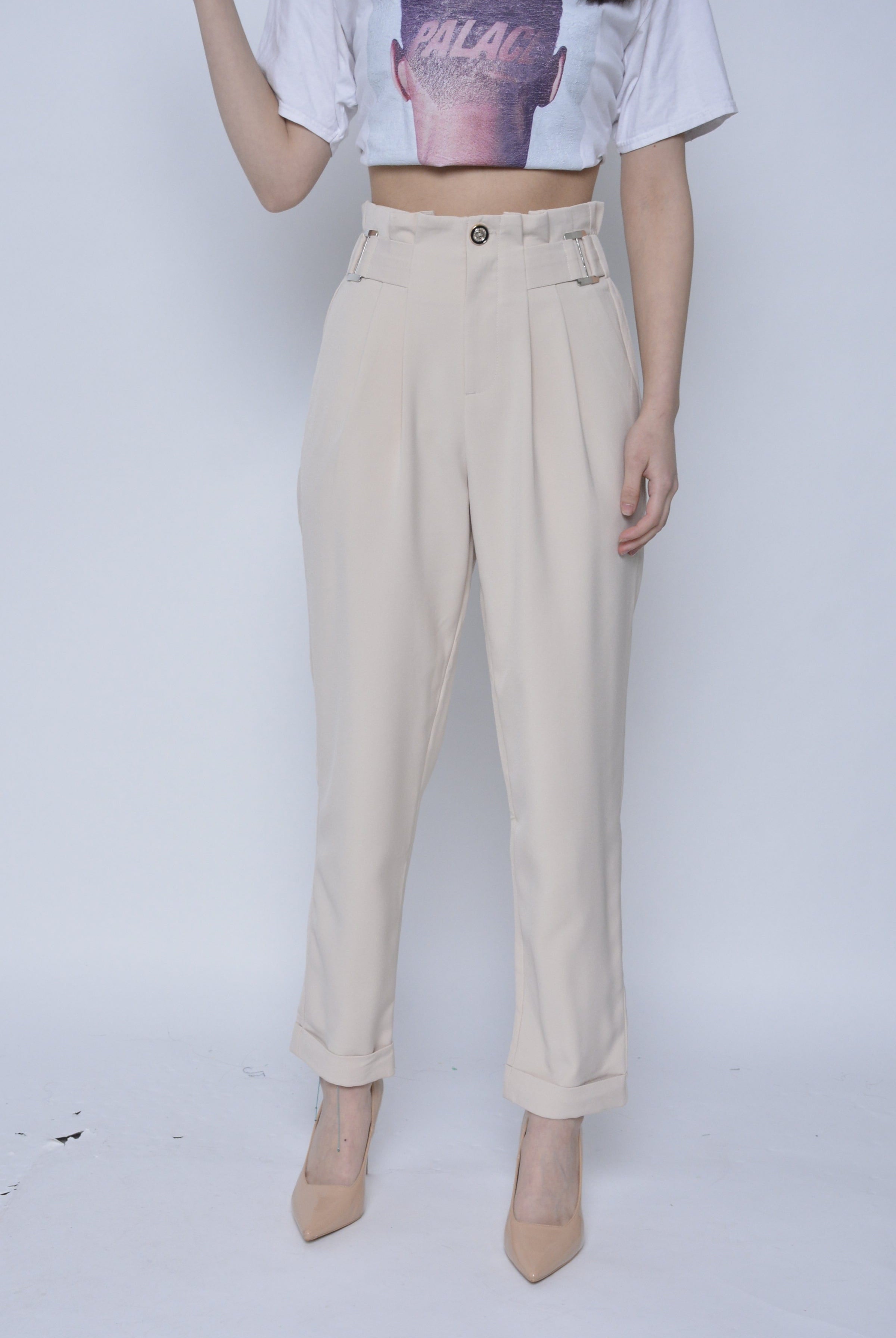 نتشي بنطلون طويل كلاسيك نسائي بكسرات على الخصر