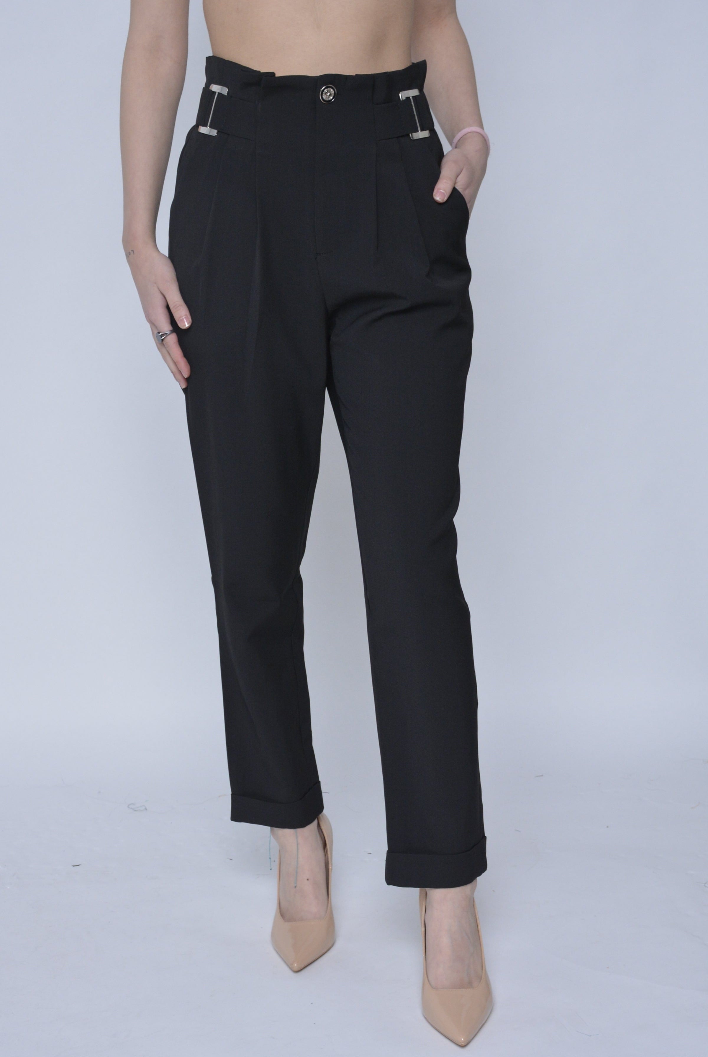 نتشي بنطلون طويل كلاسيك نسائي بكسرات على الخصر