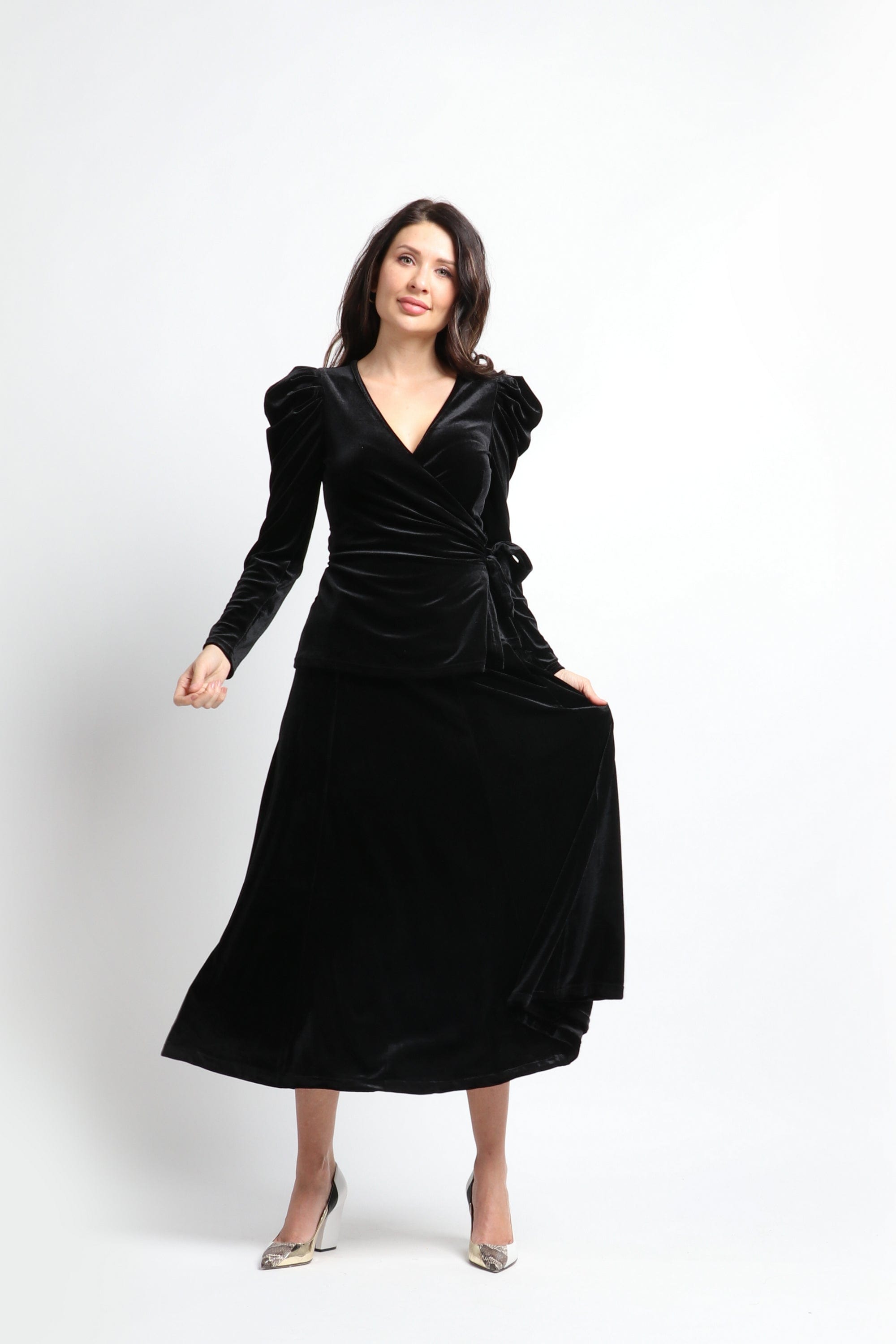 نتشي تنورة ماكسي سادة واسعة نسائي