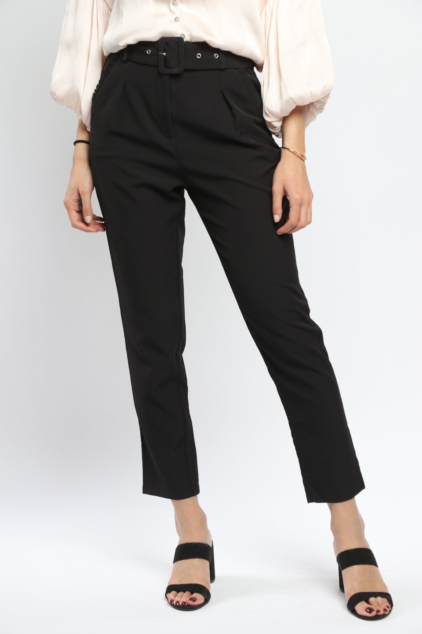 نتشي بنطلون كلاسيك سادة بحزام طويل نسائي