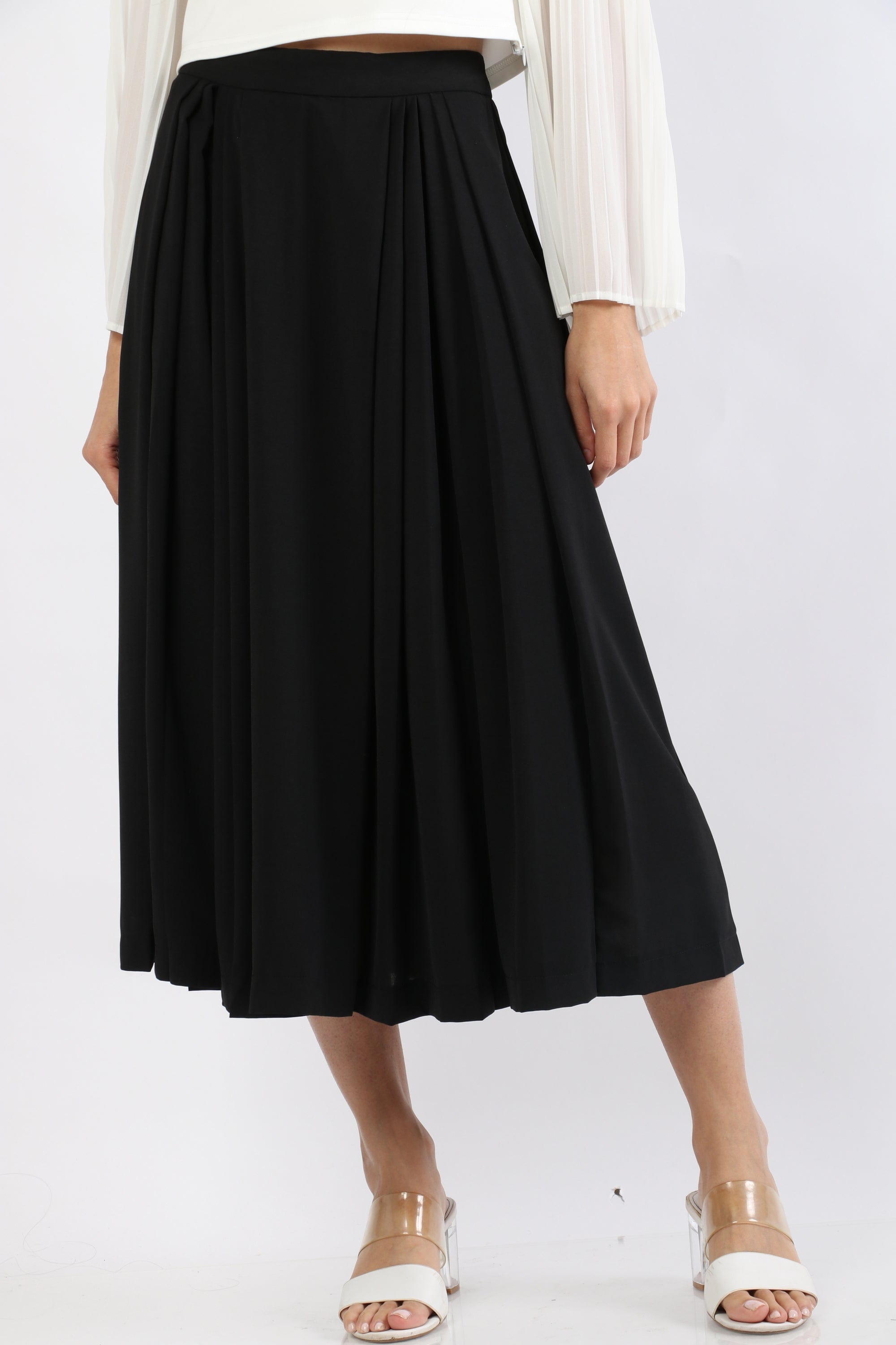 نتشي تنورة ميدي مكشكشة بكسرات أمامية