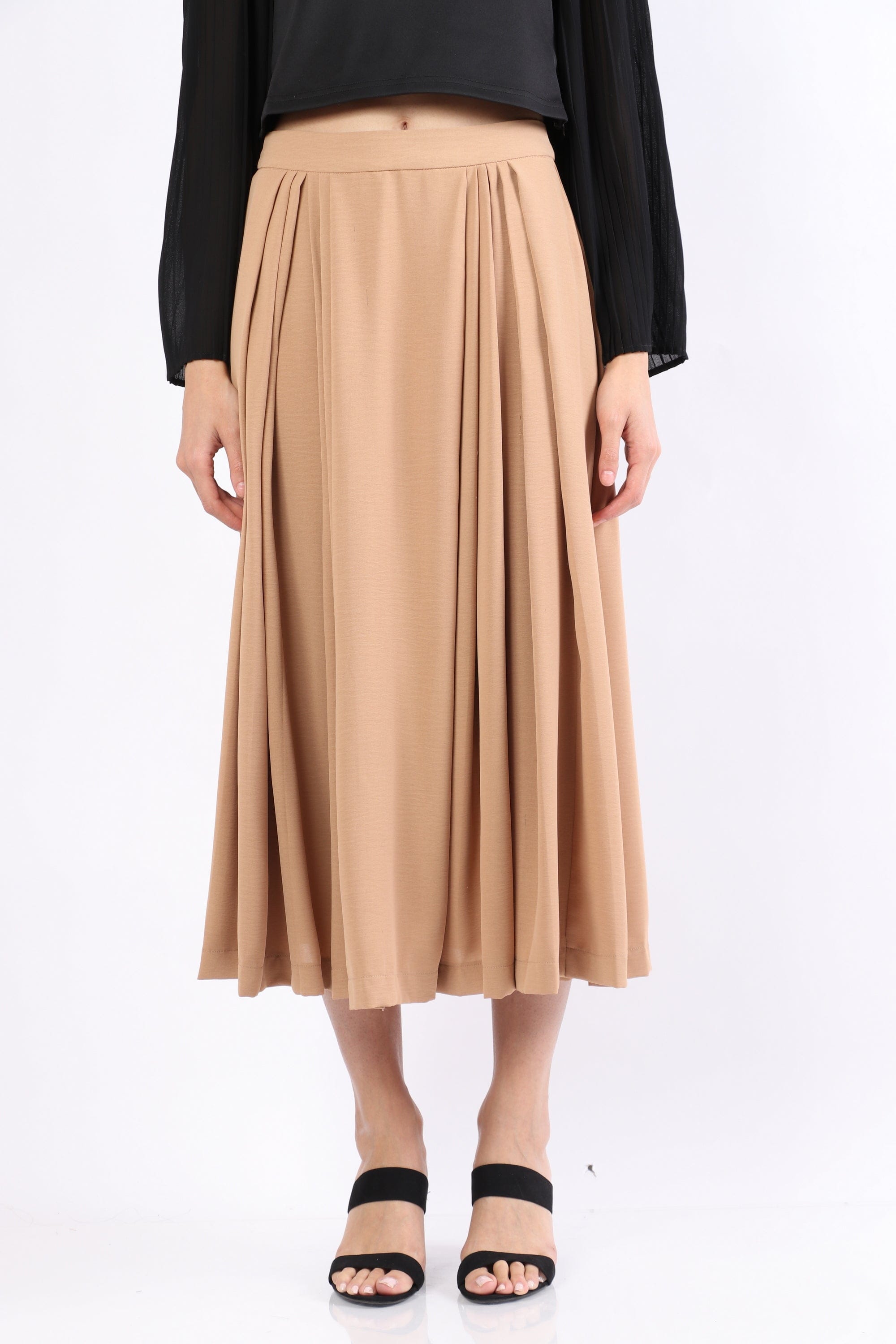 نتشي تنورة ميدي مكشكشة بكسرات أمامية