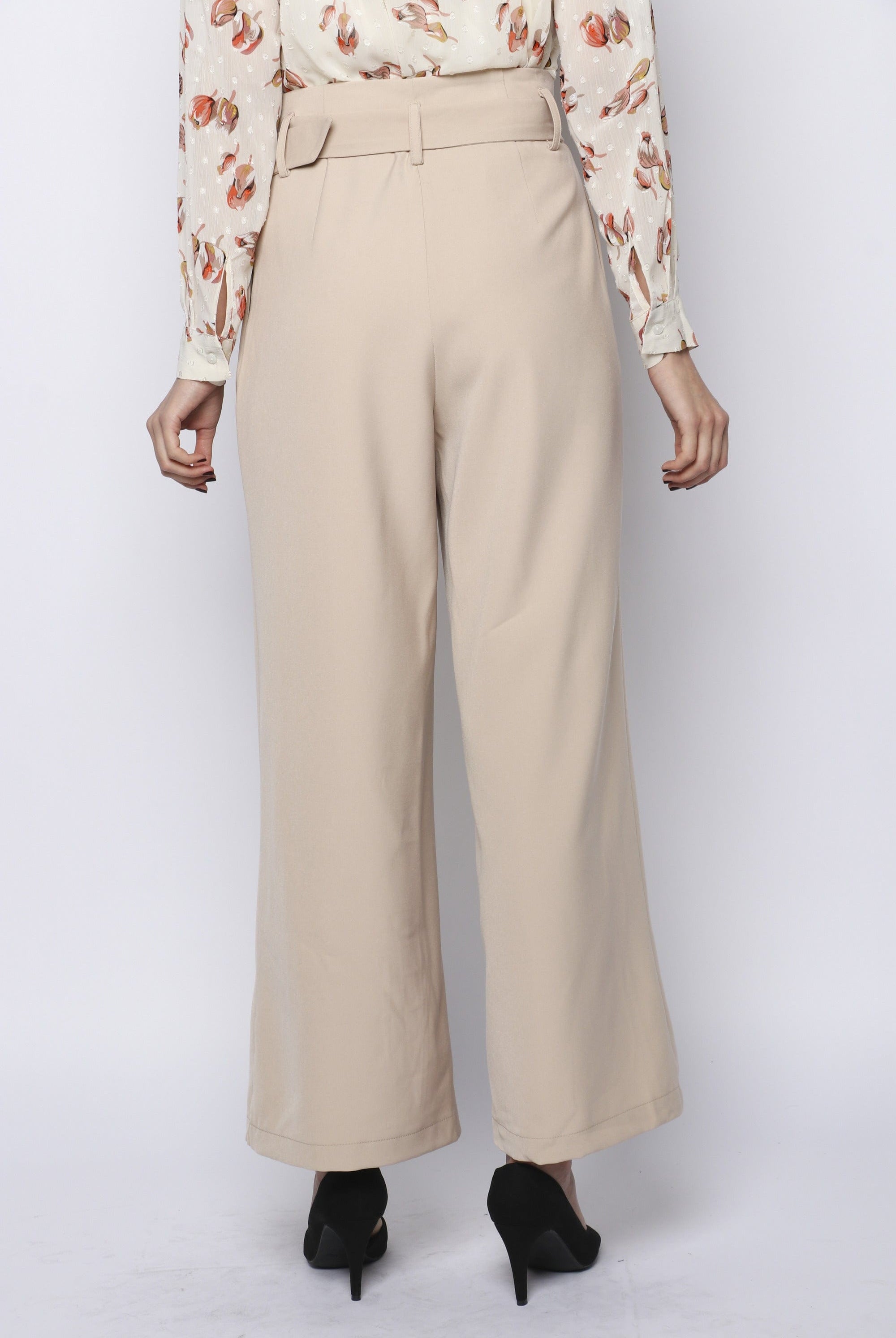 نتشي بنطلون كلاسيك بحزام واسع طويل نسائي