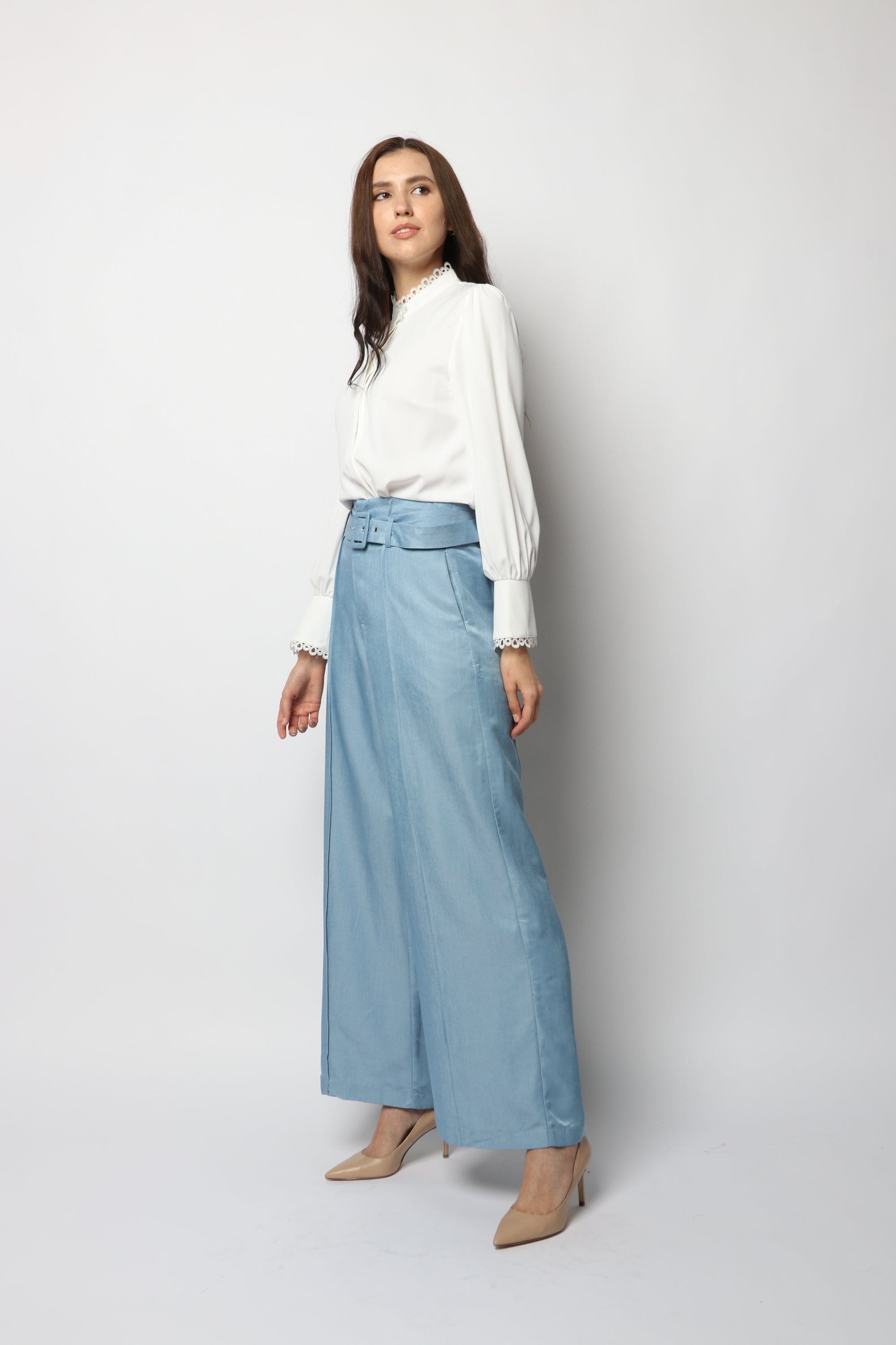 نتشي بنطلون جينز كلاسيك واسع طويل نسائي