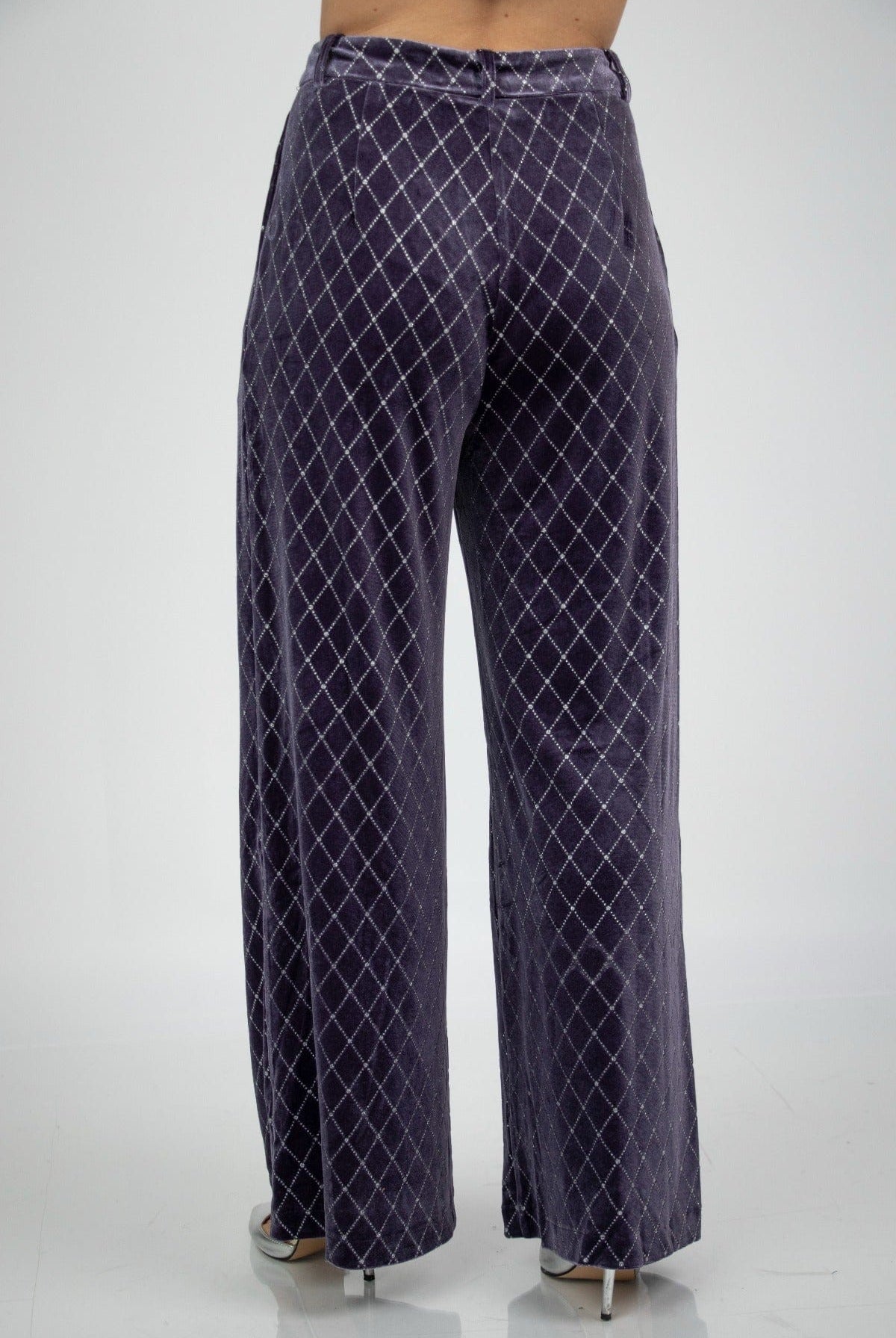 نتشي بنطلون مربعات هاي ويست واسع طويل نسائي