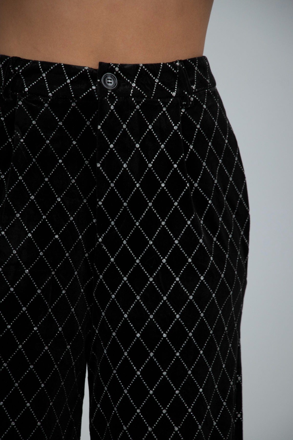 نتشي بنطلون مربعات هاي ويست واسع طويل نسائي