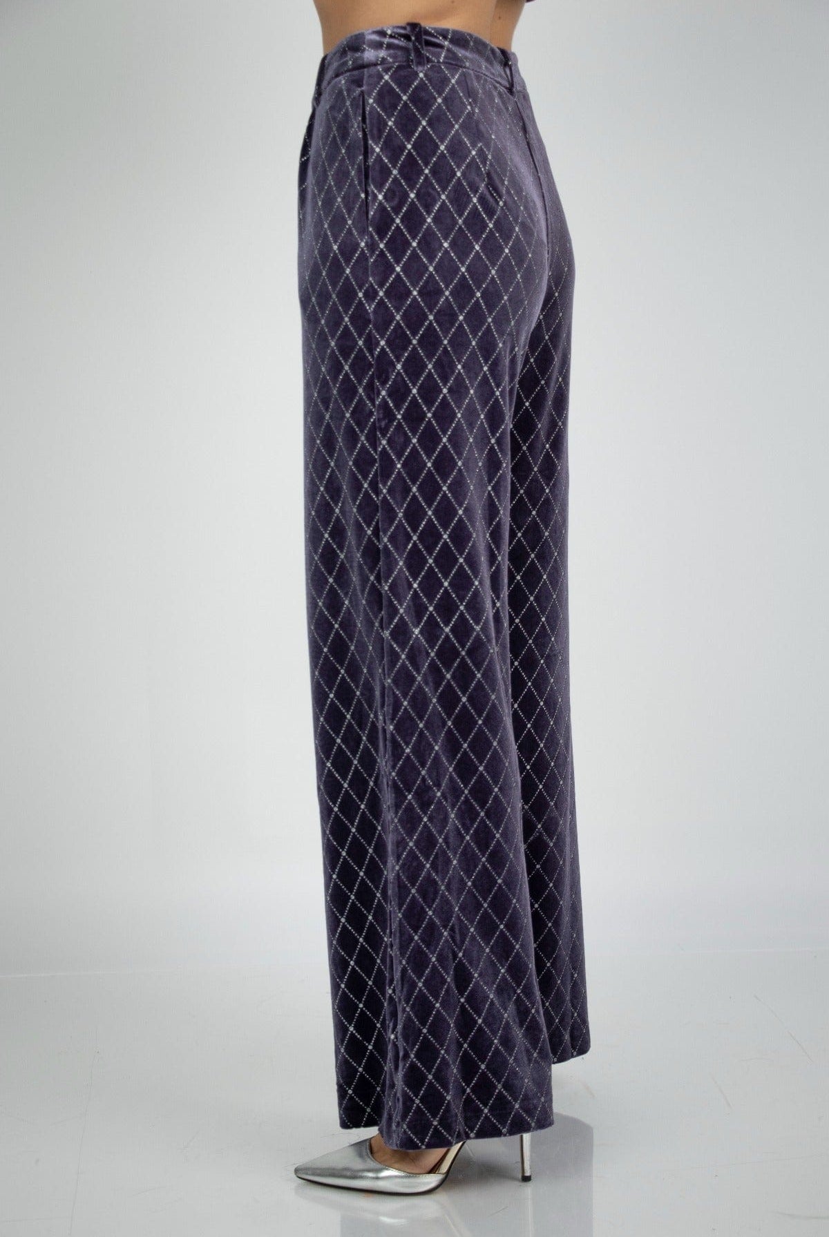 نتشي بنطلون مربعات هاي ويست واسع طويل نسائي