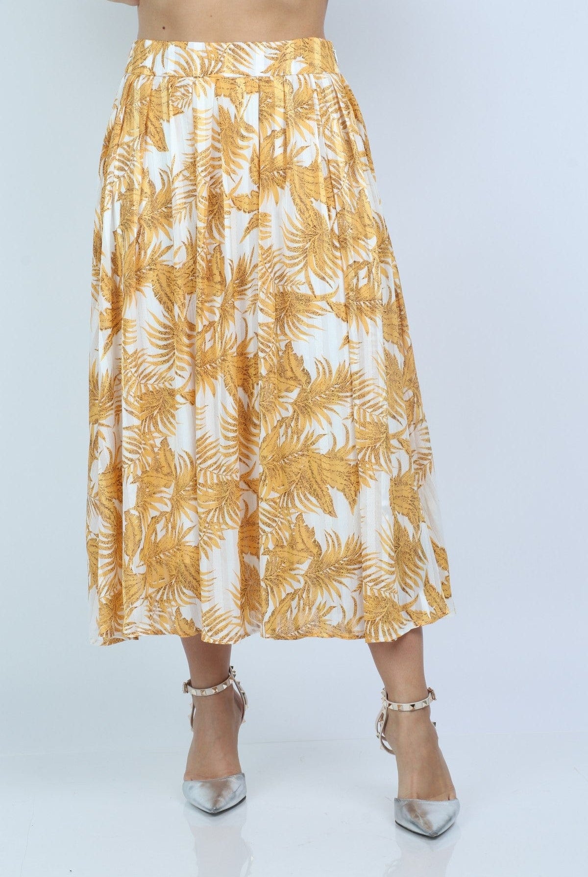 نتشي تنورة ميدي بخصر مرتفع مشجرة