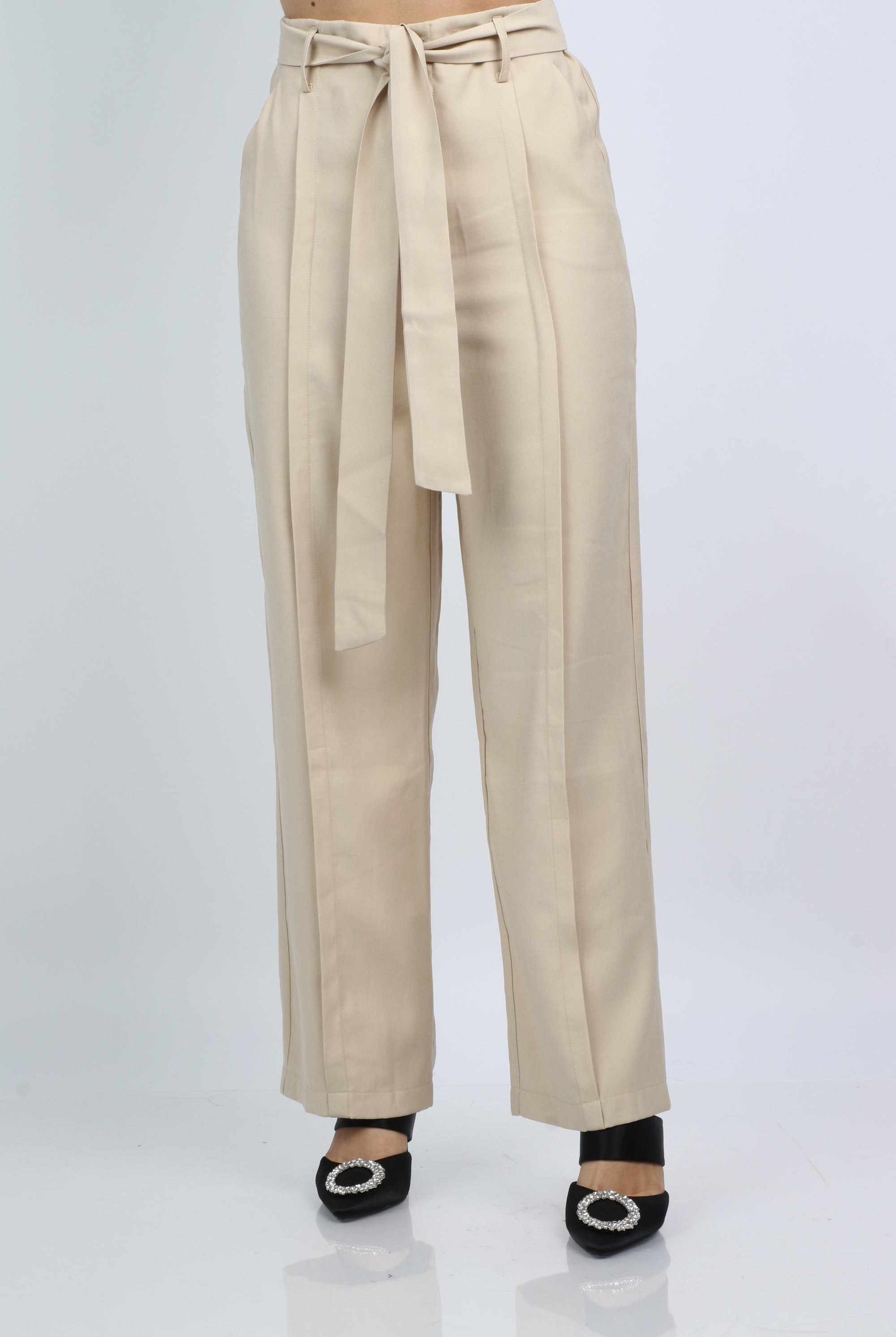 نتشي بنطلون كلاسيك بخصر مرتفع ورباط طويل نسائي