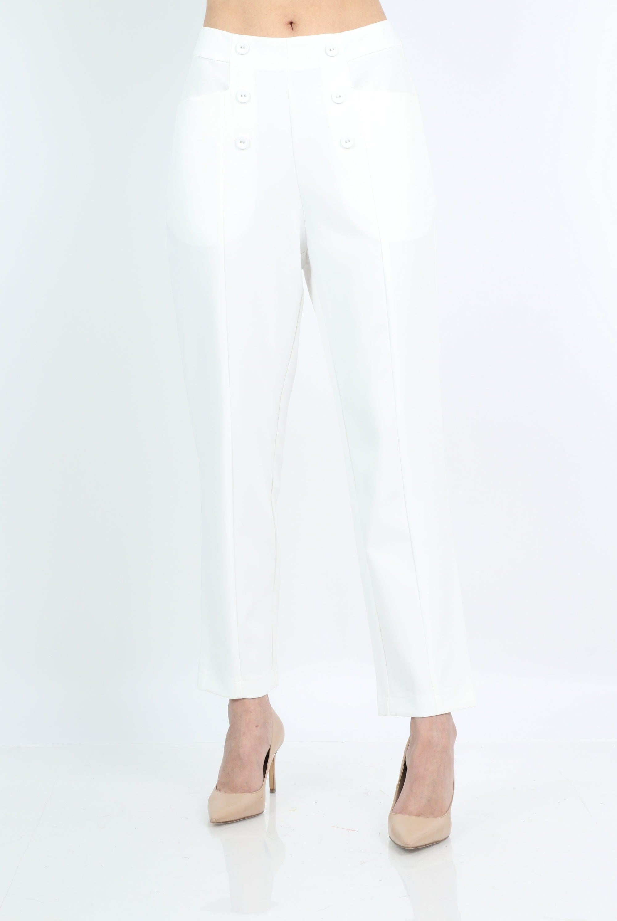 نتشي بنطلون كلاسيك خصر مرتفع بزراير واسع طويل نسائي