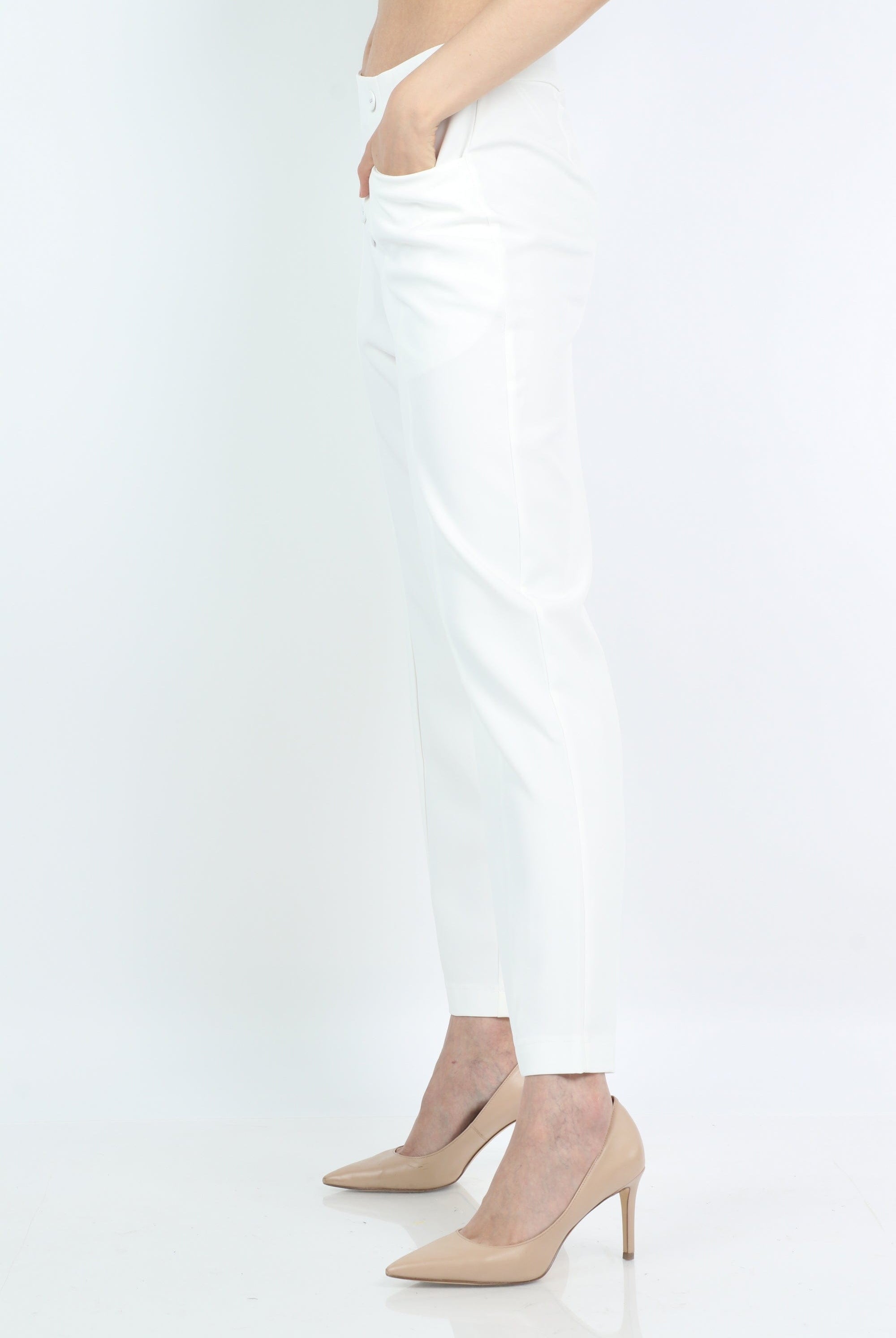 نتشي بنطلون كلاسيك خصر مرتفع بزراير واسع طويل نسائي