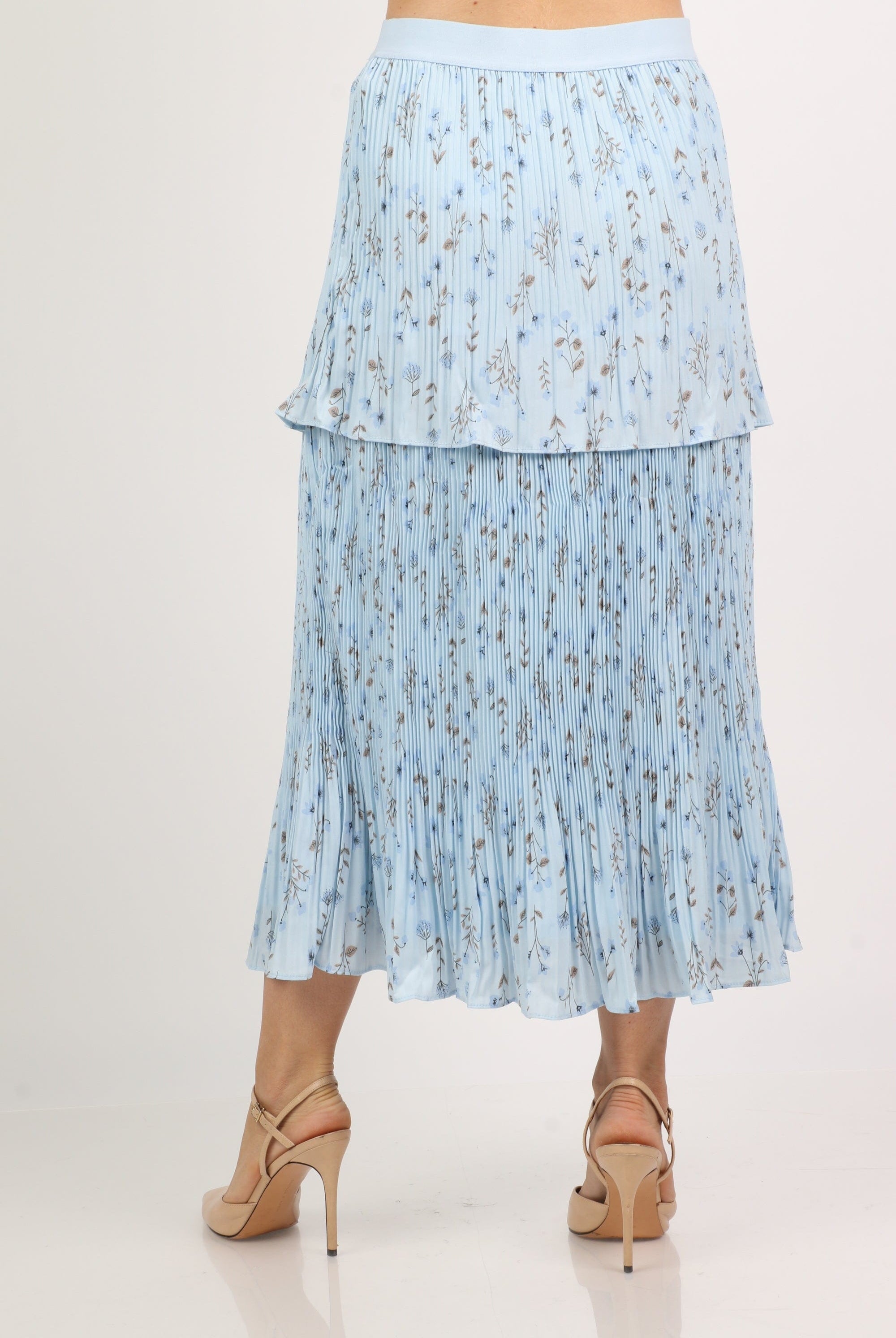 نتشي تنورة ميدي بخصر عالي طبقات مشجرة