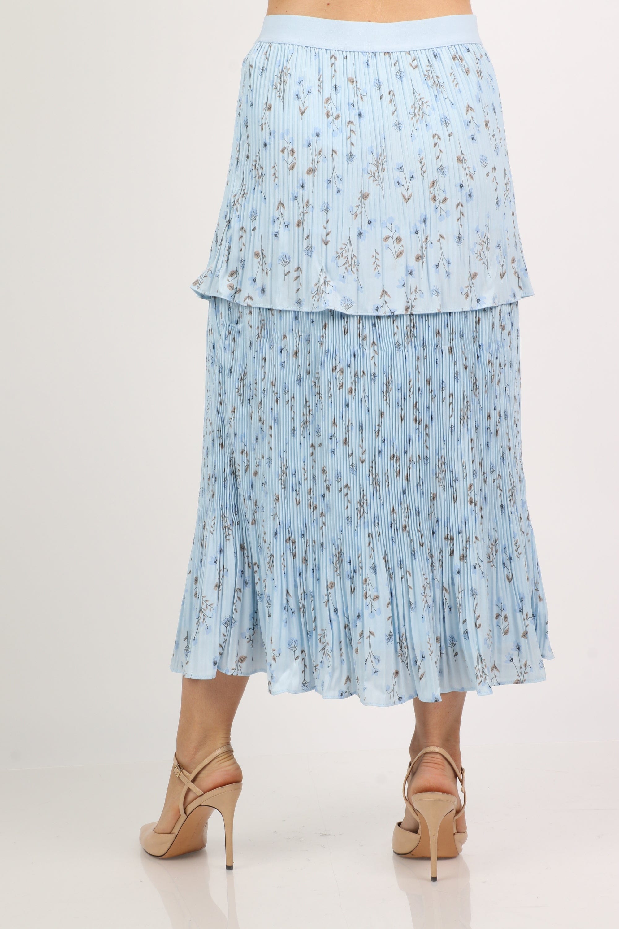 نتشي تنورة ميدي بخصر عالي طبقات مشجرة