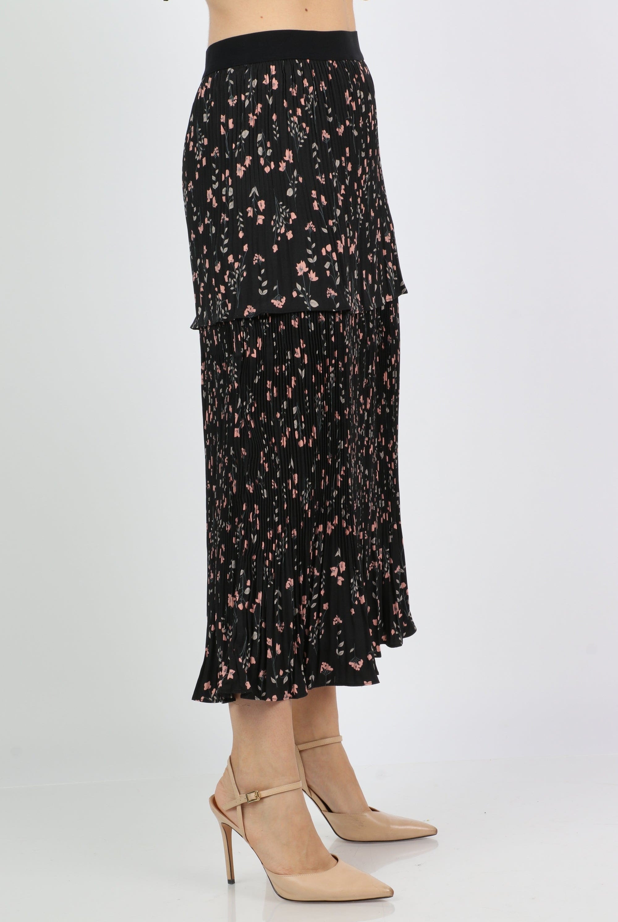 نتشي تنورة ميدي بخصر عالي طبقات مشجرة