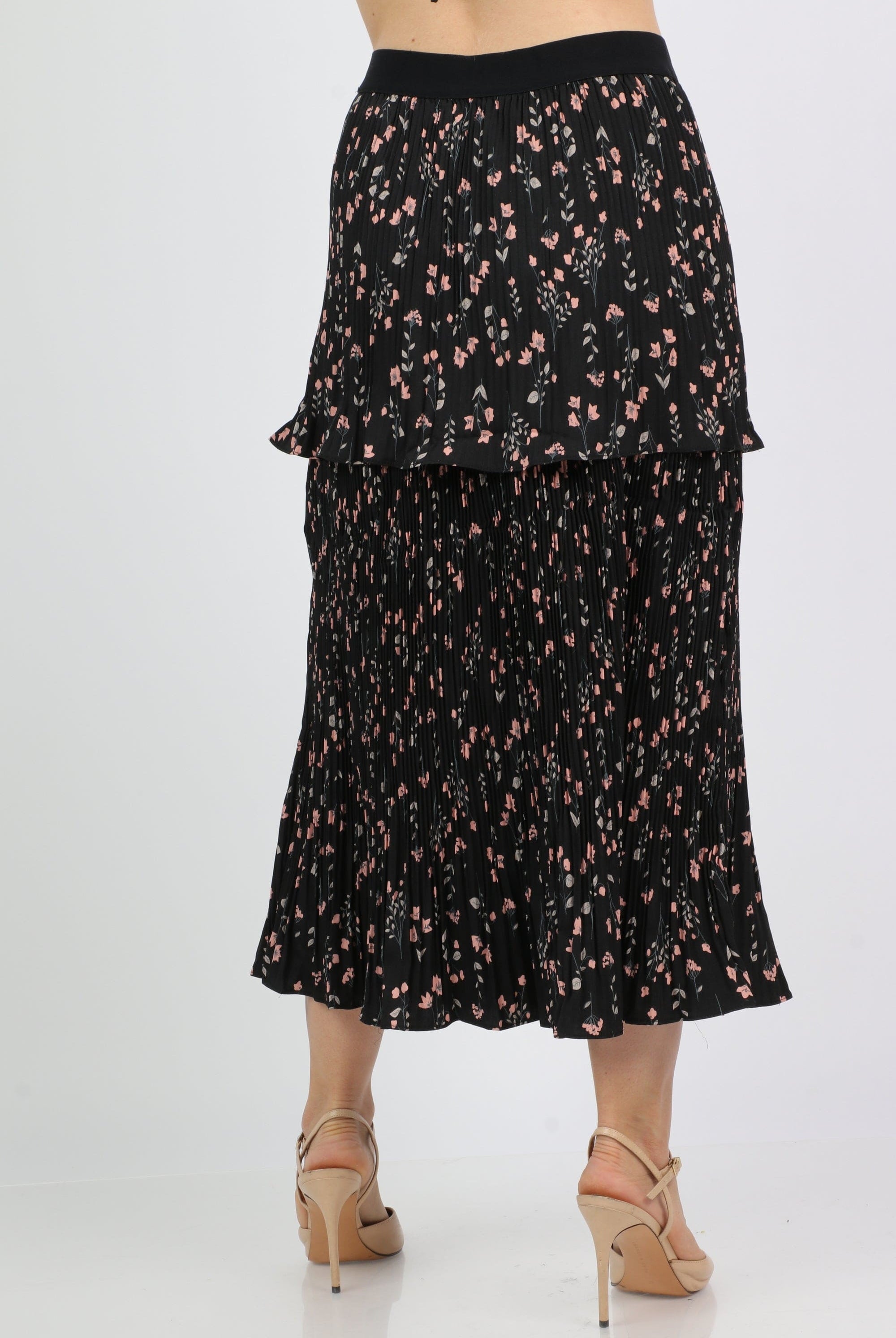 نتشي تنورة ميدي بخصر عالي طبقات مشجرة