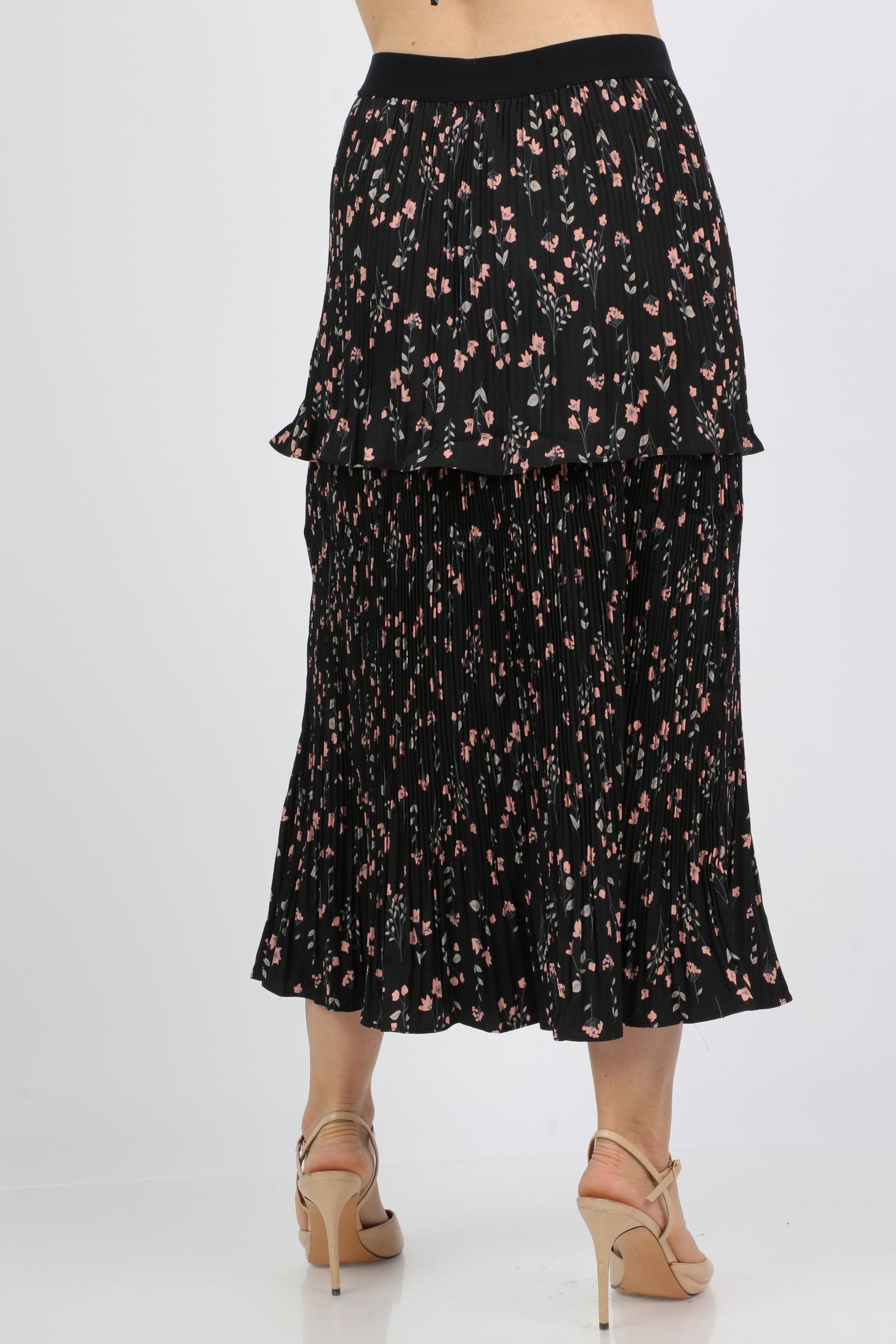 نتشي تنورة ميدي بخصر عالي طبقات مشجرة