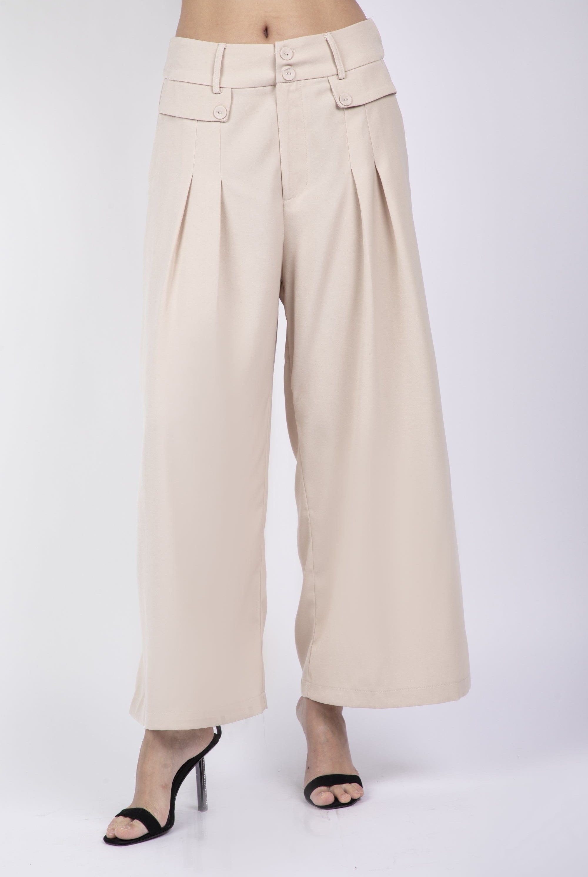 نتشي بنطلون رسمي بأزرار وجيوب واسع طويل نسائي