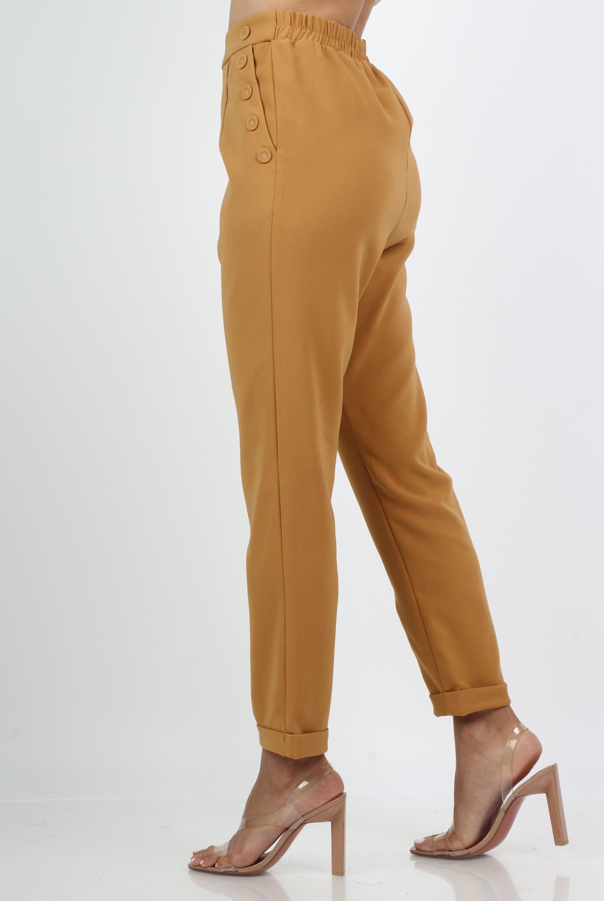 نتشي بنطلون رسمي بجيوب وأزرار جانبية طويل نسائي