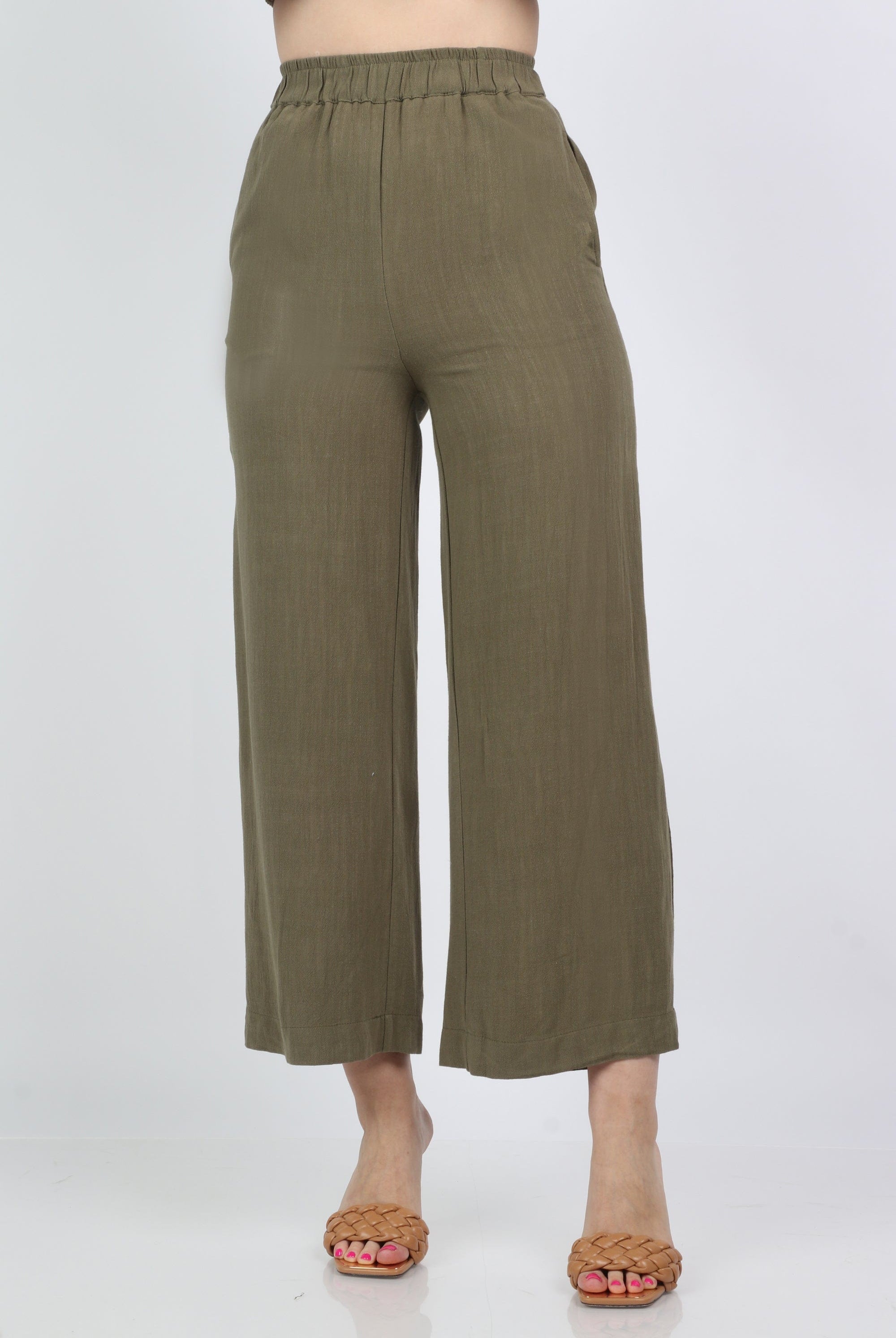 نتشي بنطلون سادة بأستيك مع جيوب جانبية واسع طويل نسائي