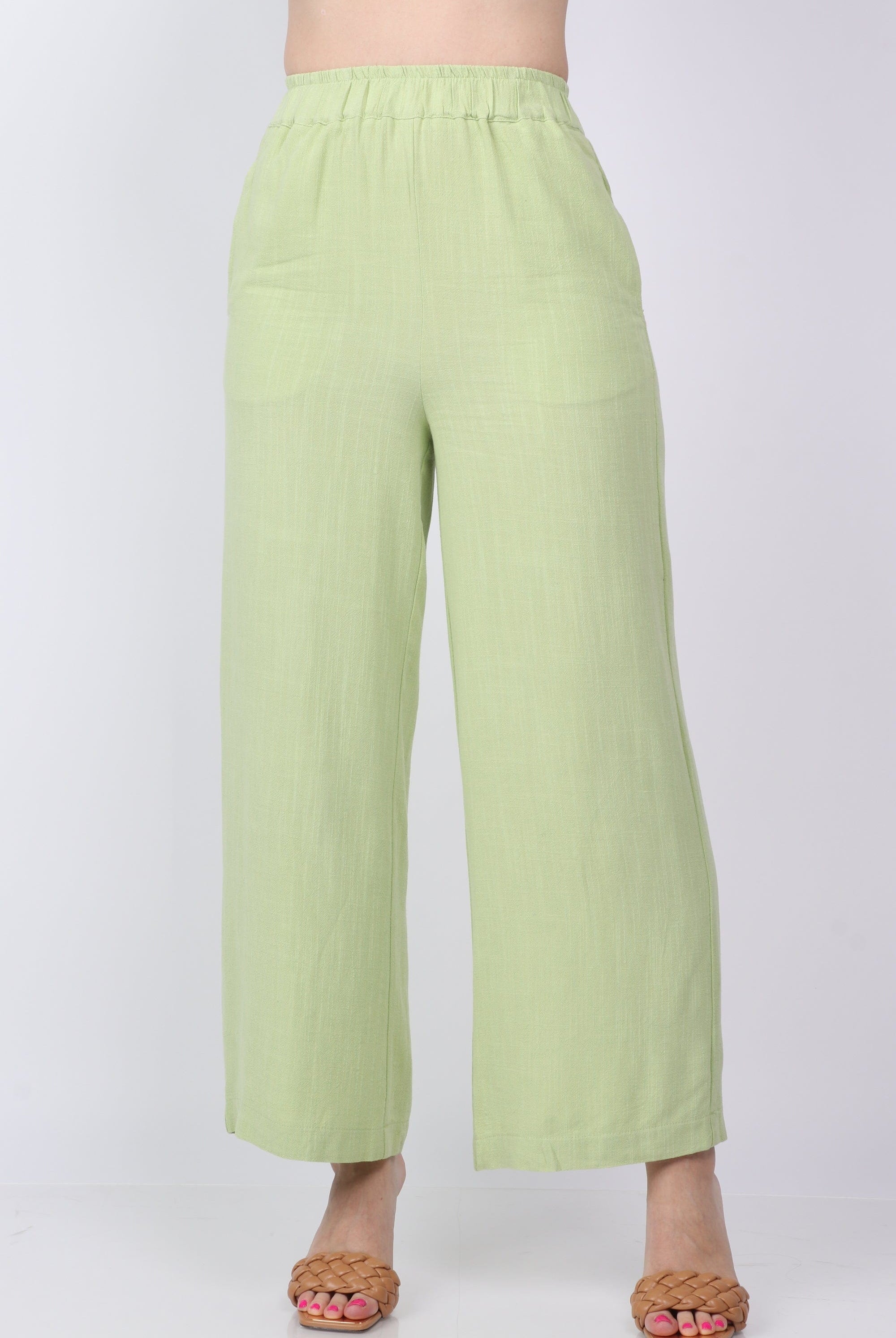 نتشي بنطلون نسائي سادة هاي ويست واسع طويل نسائي