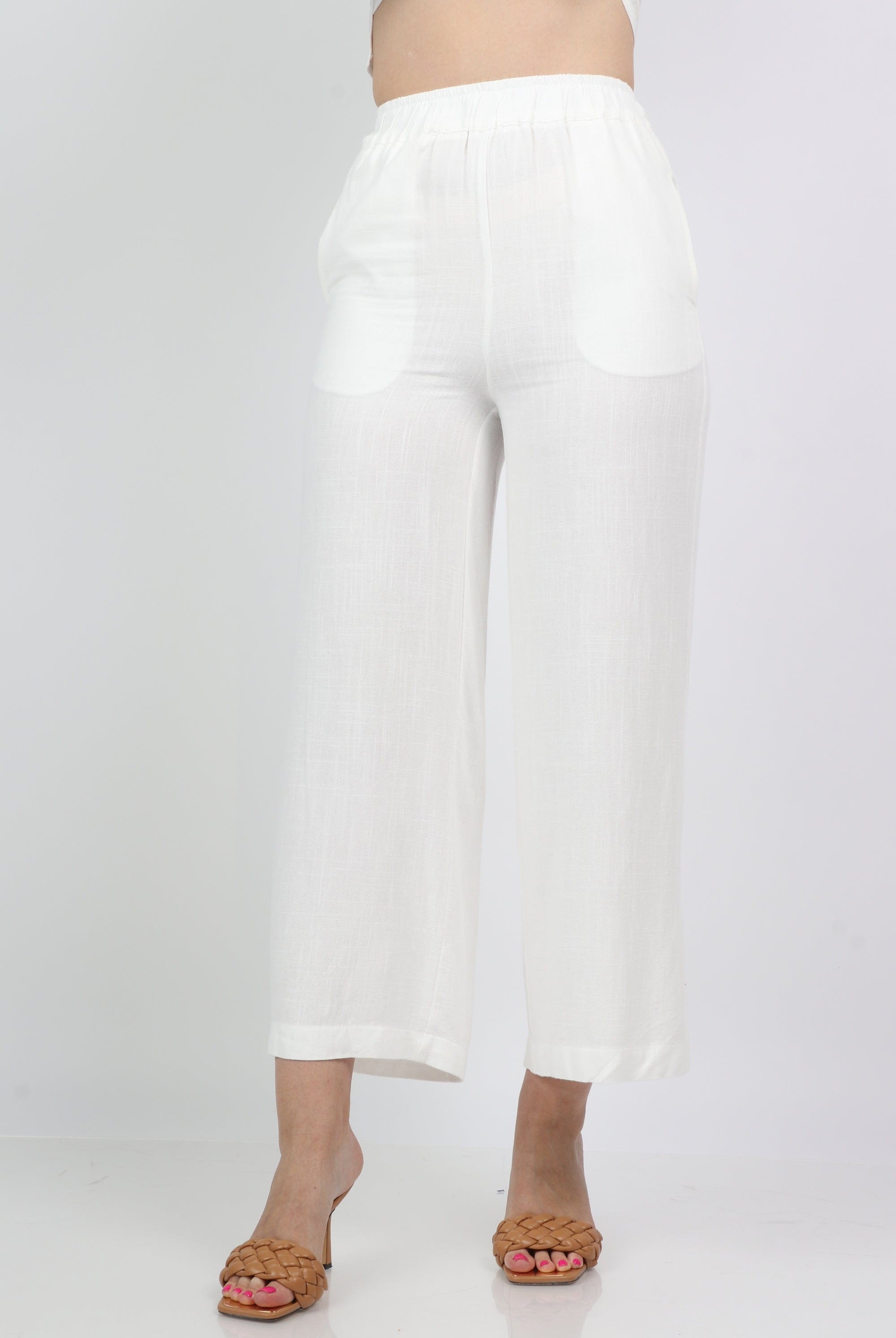 نتشي بنطلون نسائي سادة هاي ويست واسع طويل نسائي