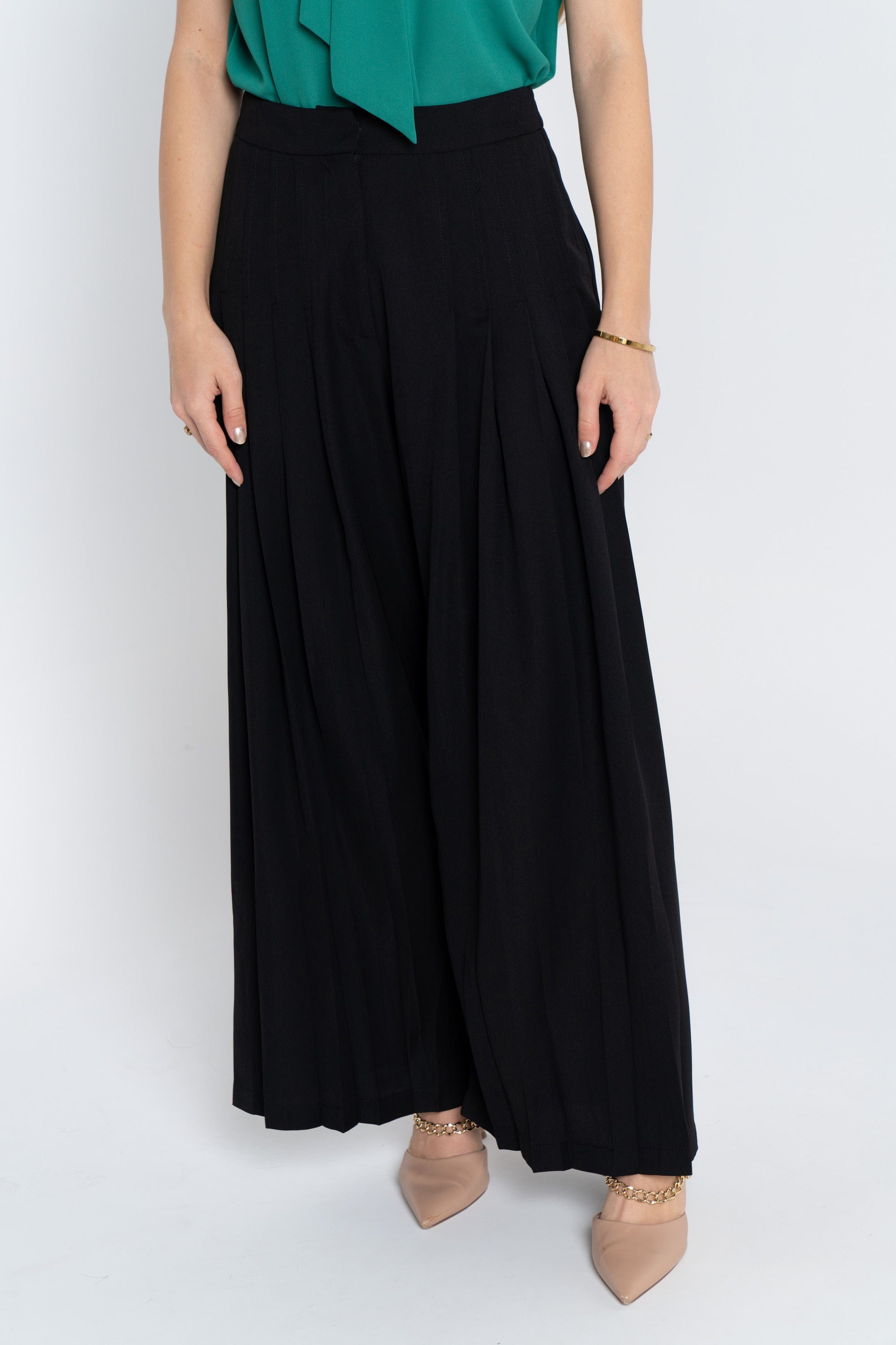 نتشي بنطلون طويل واسع كلوش هاي ويست نسائي